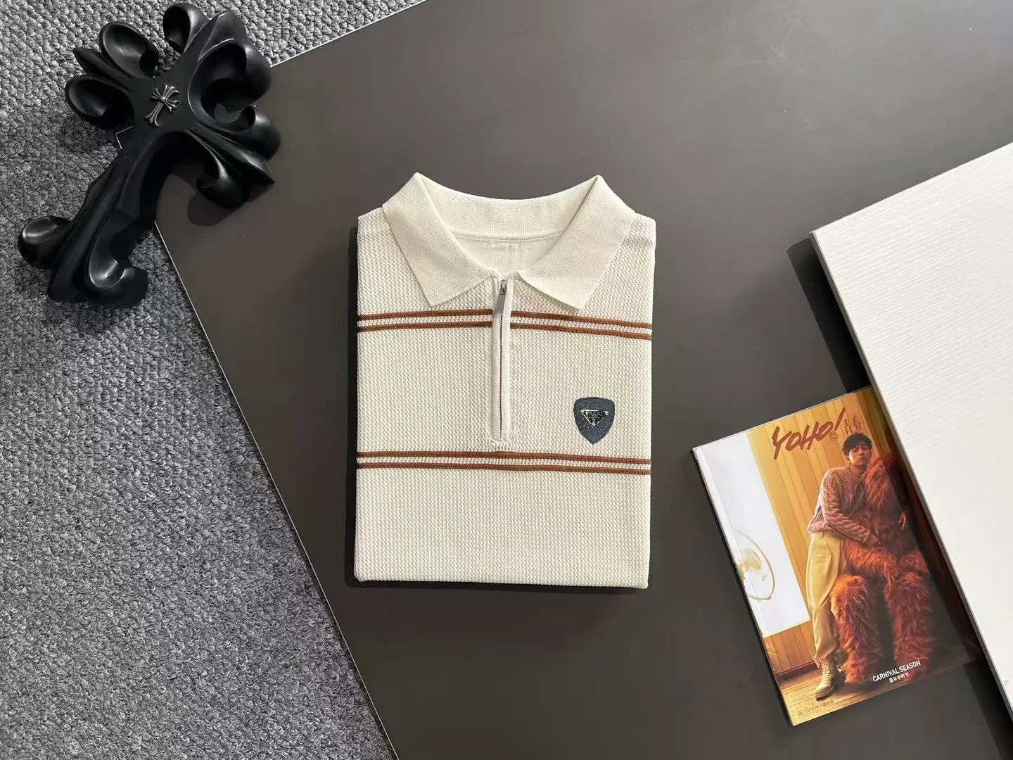 Striped Knit Half-Zip Polo Shirt D20015194 — view 8