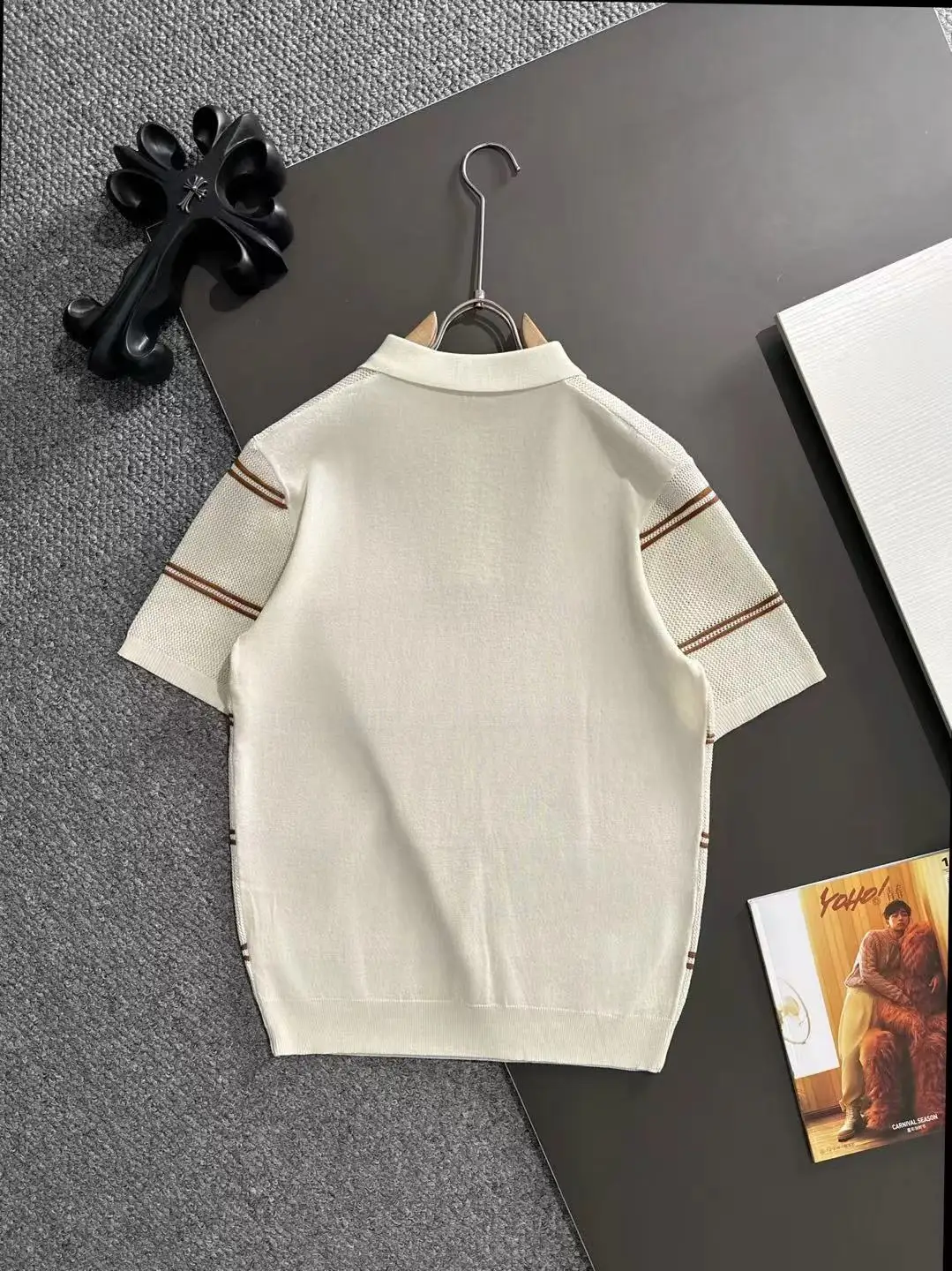 Striped Knit Half-Zip Polo Shirt D20015194 — view 9