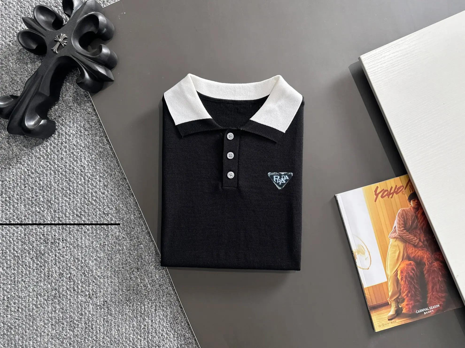 Contrast-Collar Silk-Blend Knit Polo Shirt D20015199 — view 8