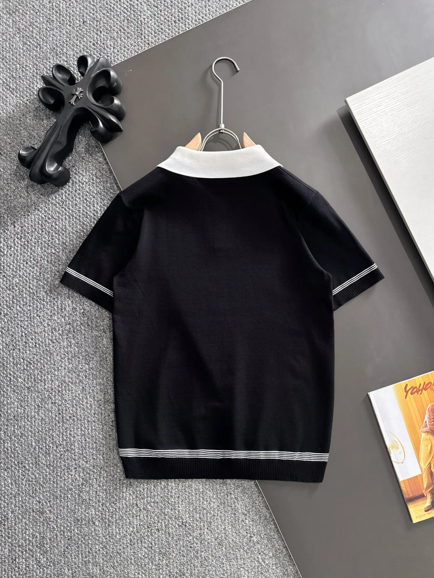 Contrast-Collar Silk-Blend Knit Polo Shirt D20015199 — view 9
