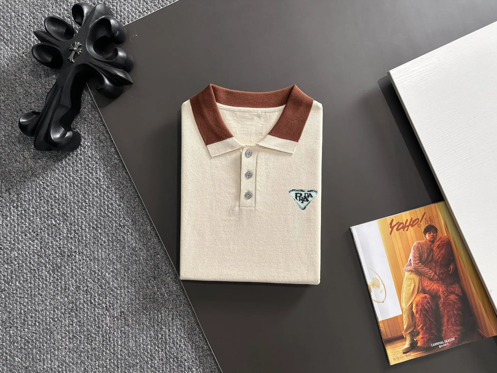 Contrast-Collar Silk-Blend Knit Polo Shirt D20015202 — view 8