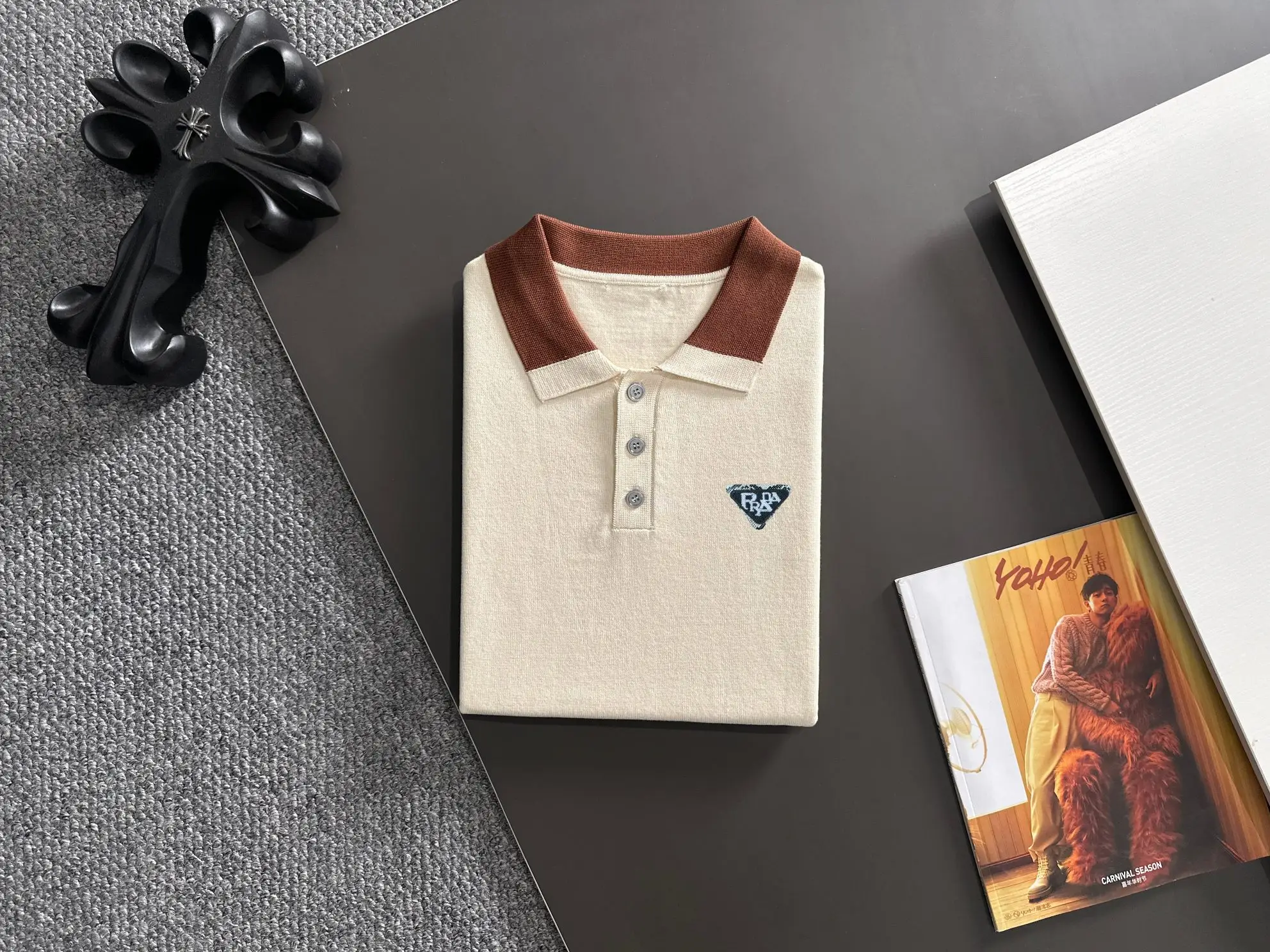 Contrast-Collar Silk-Blend Knit Polo Shirt D20015200 — view 8