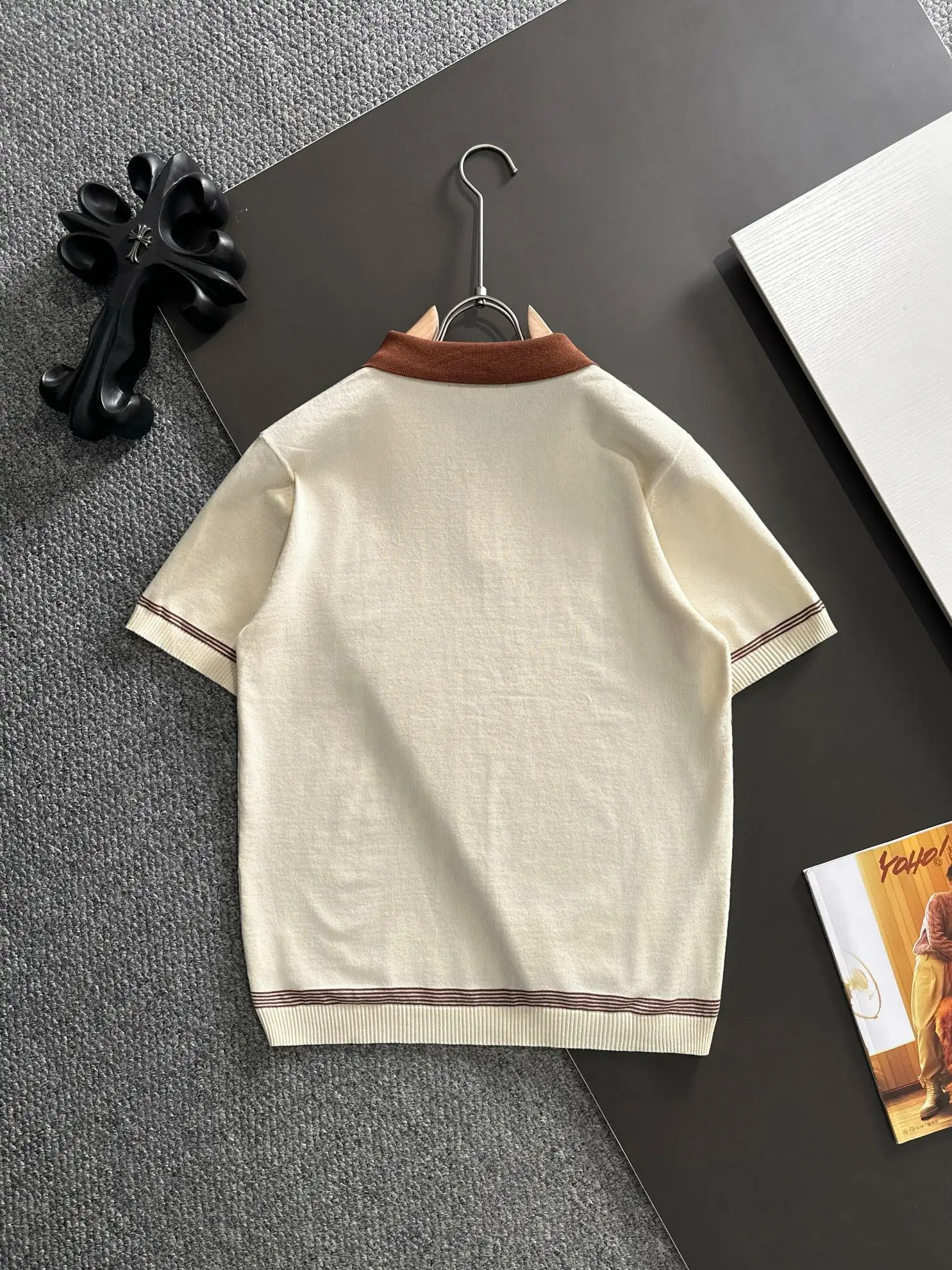 Contrast-Collar Silk-Blend Knit Polo Shirt D20015200 — view 9