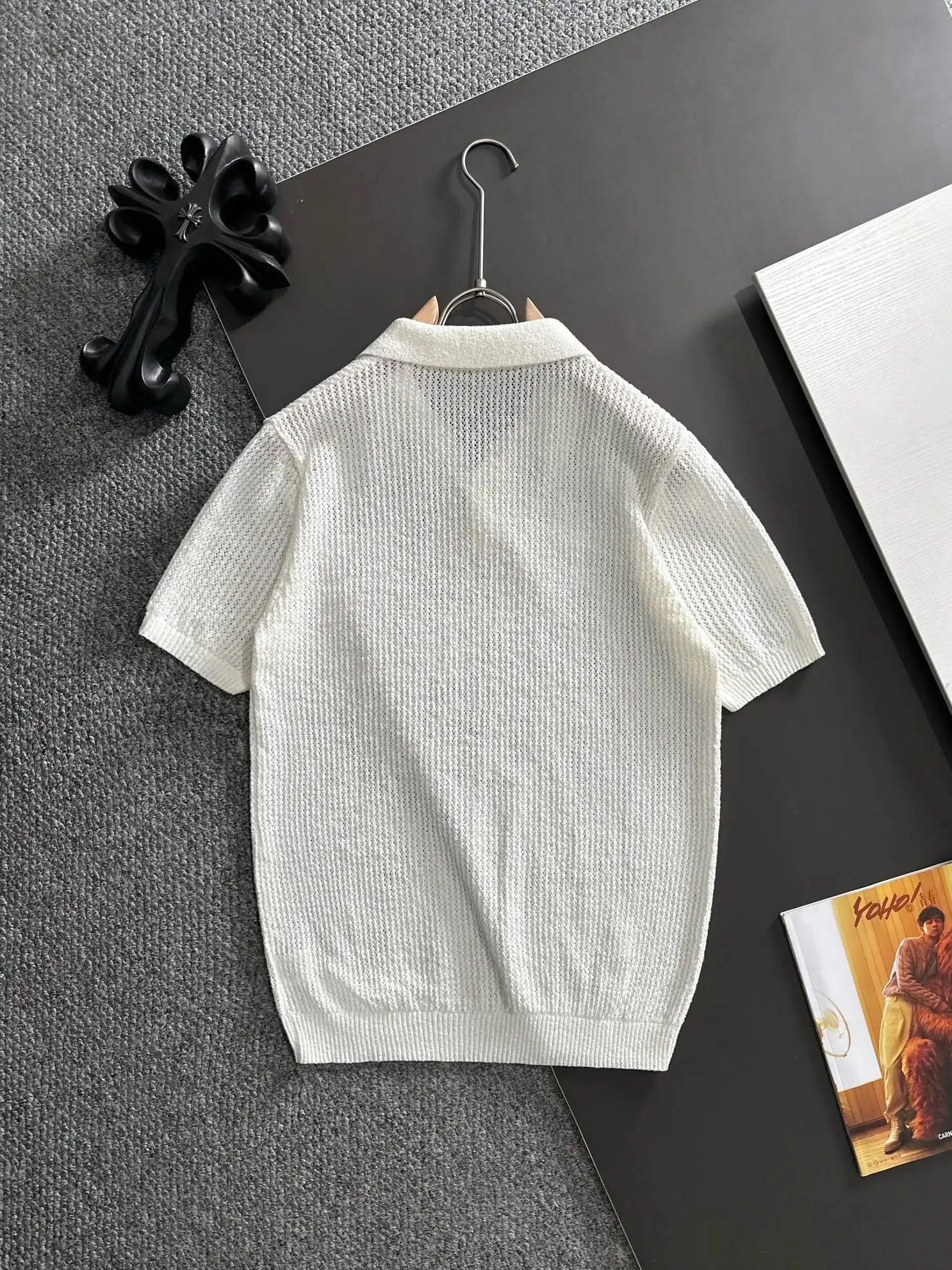 Open-Knit Cotton-Blend Polo Shirt D20015212 — view 9