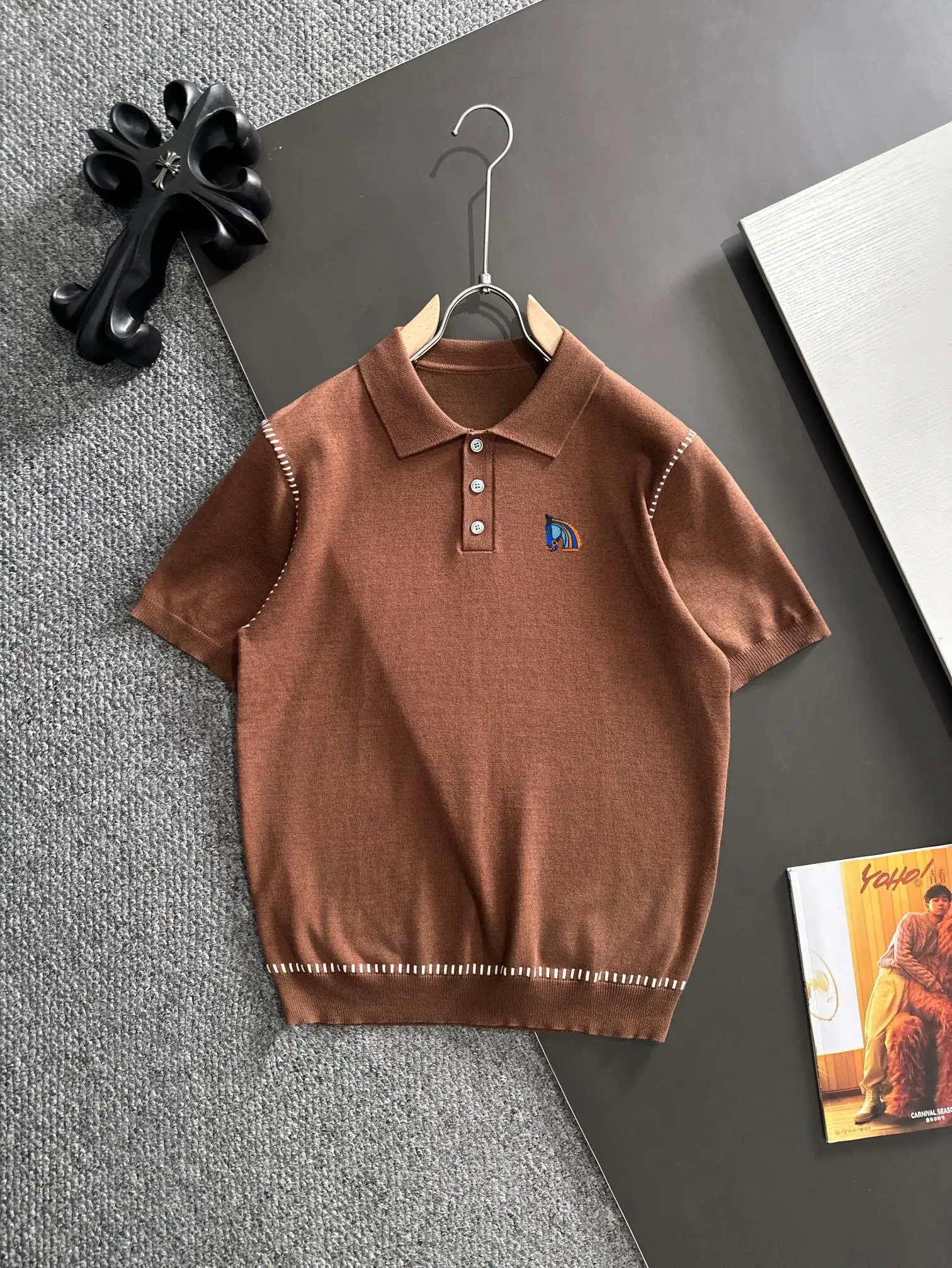 Contrast-Stitch Knit Polo Shirt D20015204