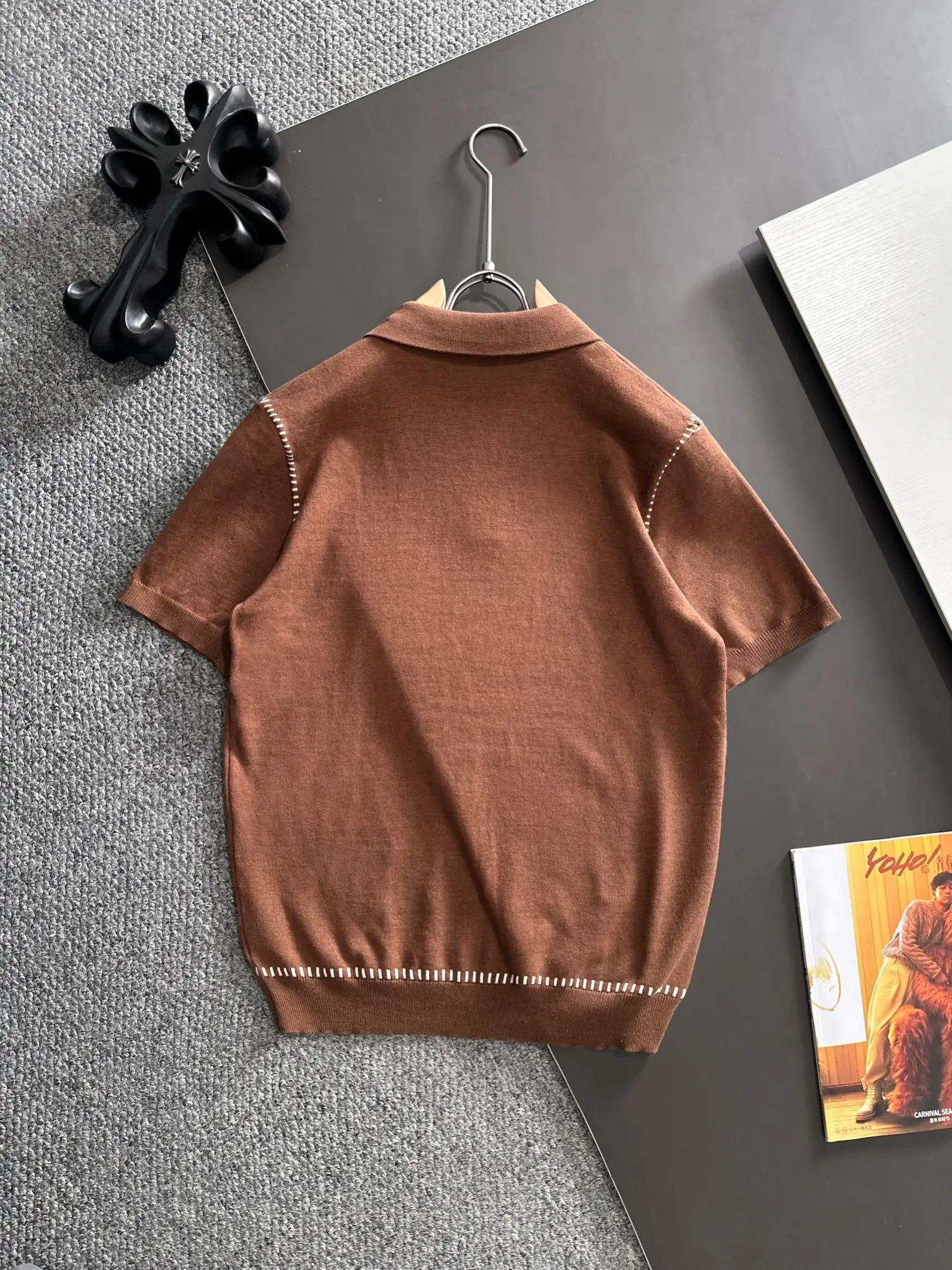 Contrast-Stitch Knit Polo Shirt D20015204 — view 9