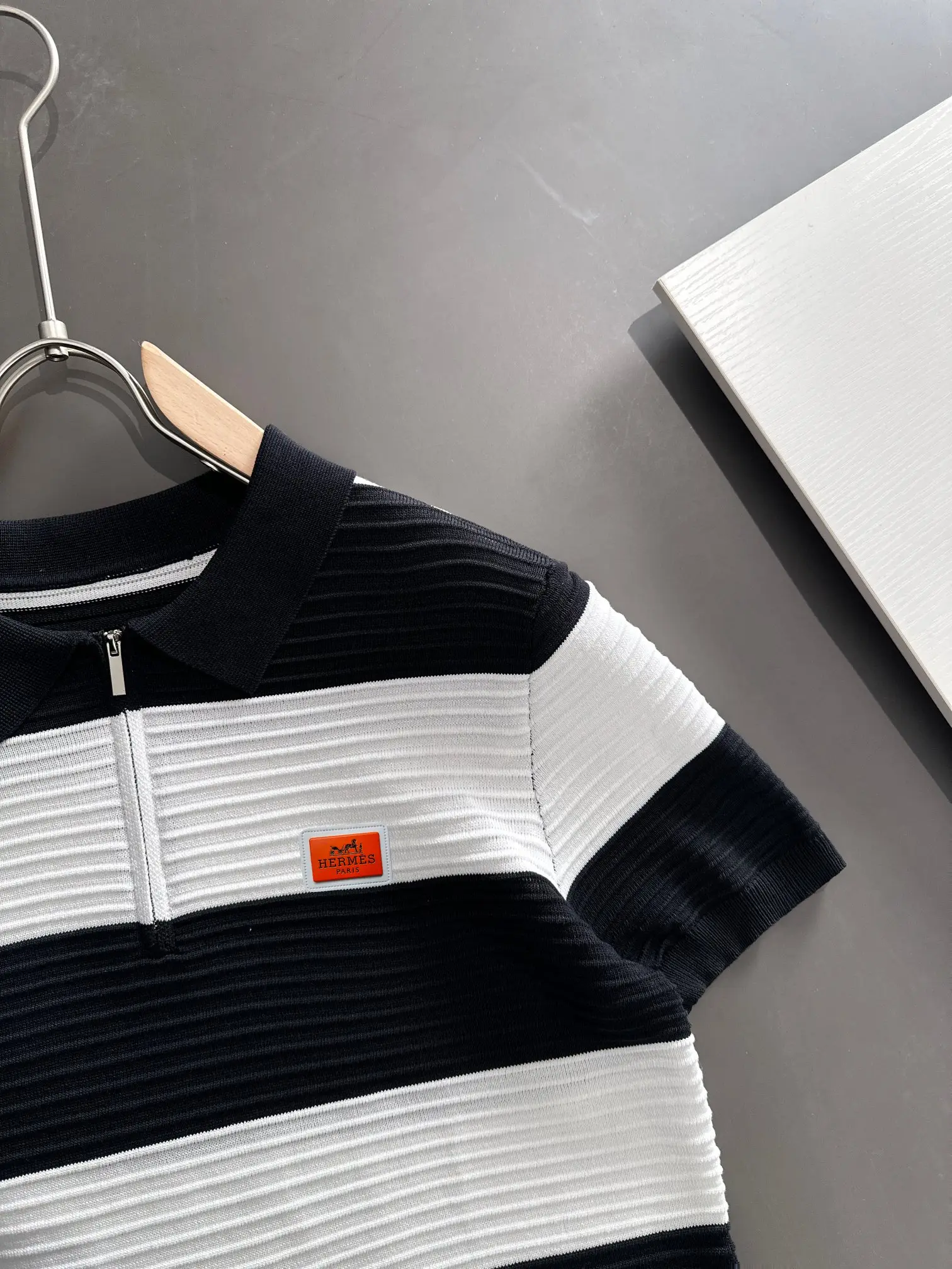 Striped Knit Half-Zip Polo Shirt D20015218 — view 2