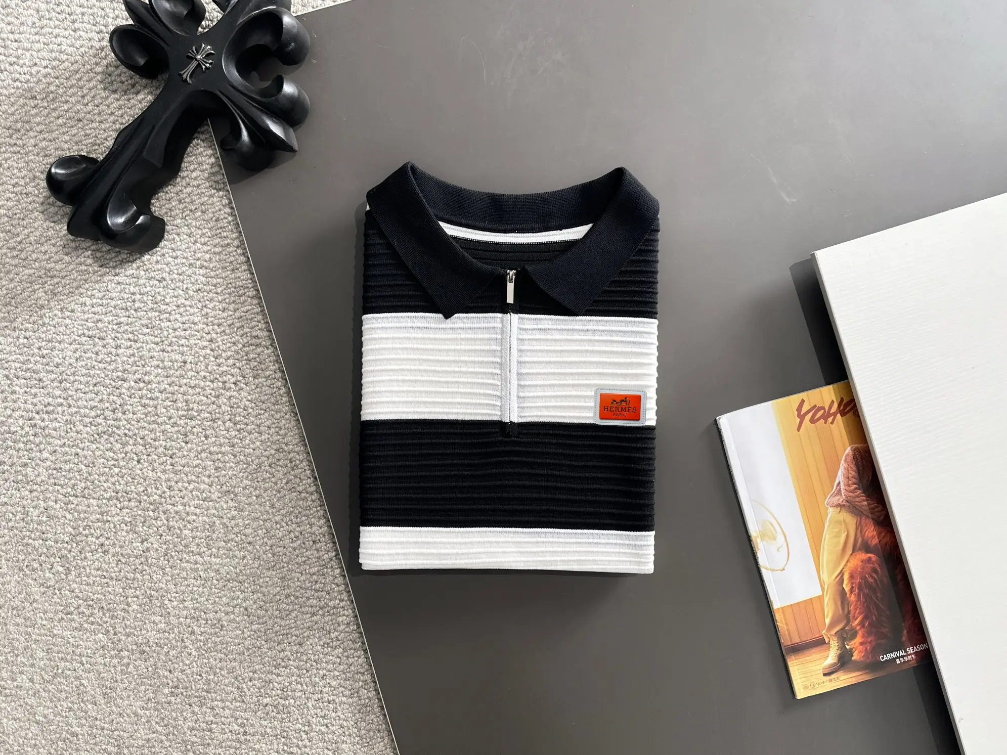 Striped Knit Half-Zip Polo Shirt D20015218 — view 8