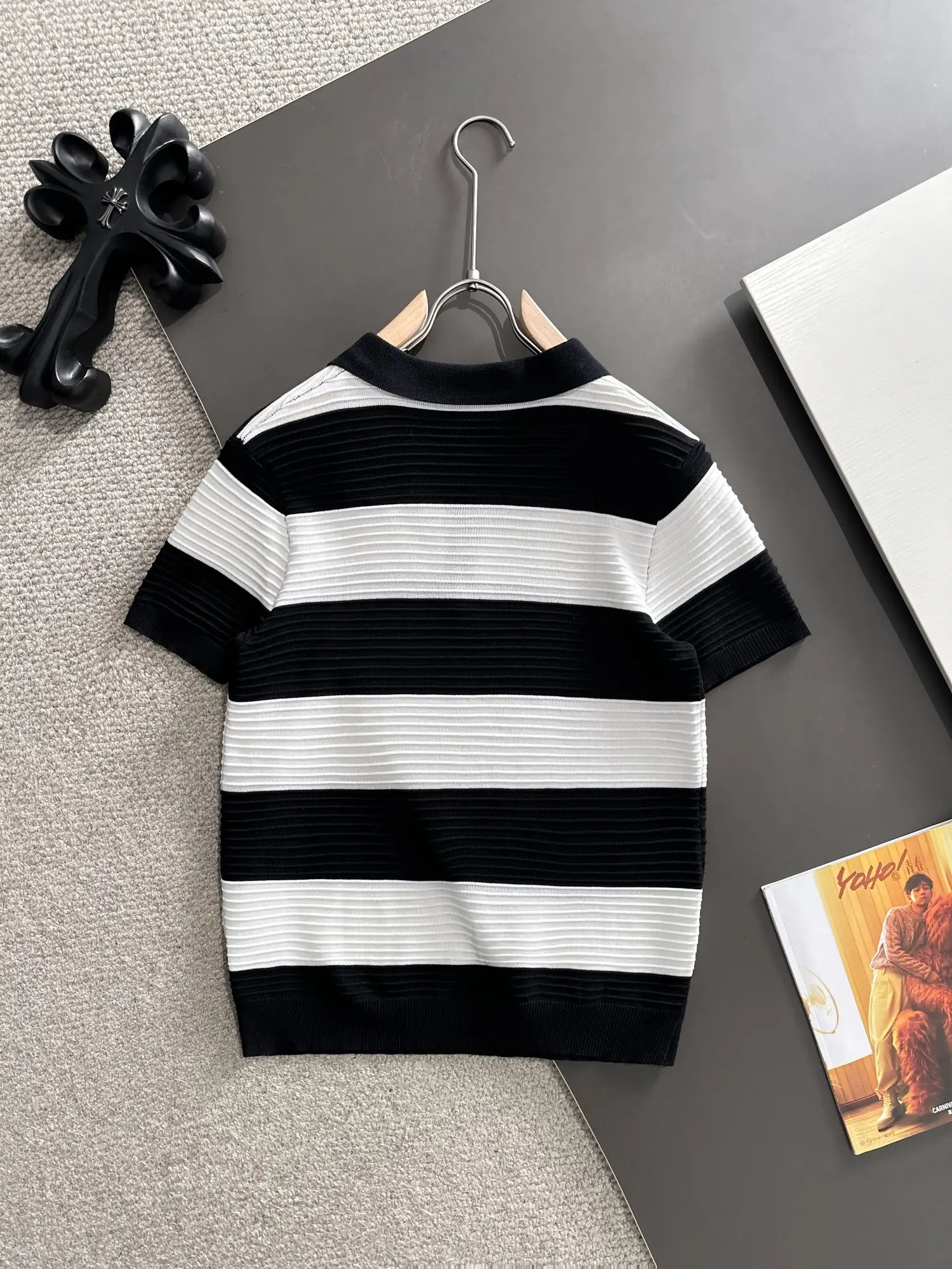 Striped Knit Half-Zip Polo Shirt D20015218 — view 9