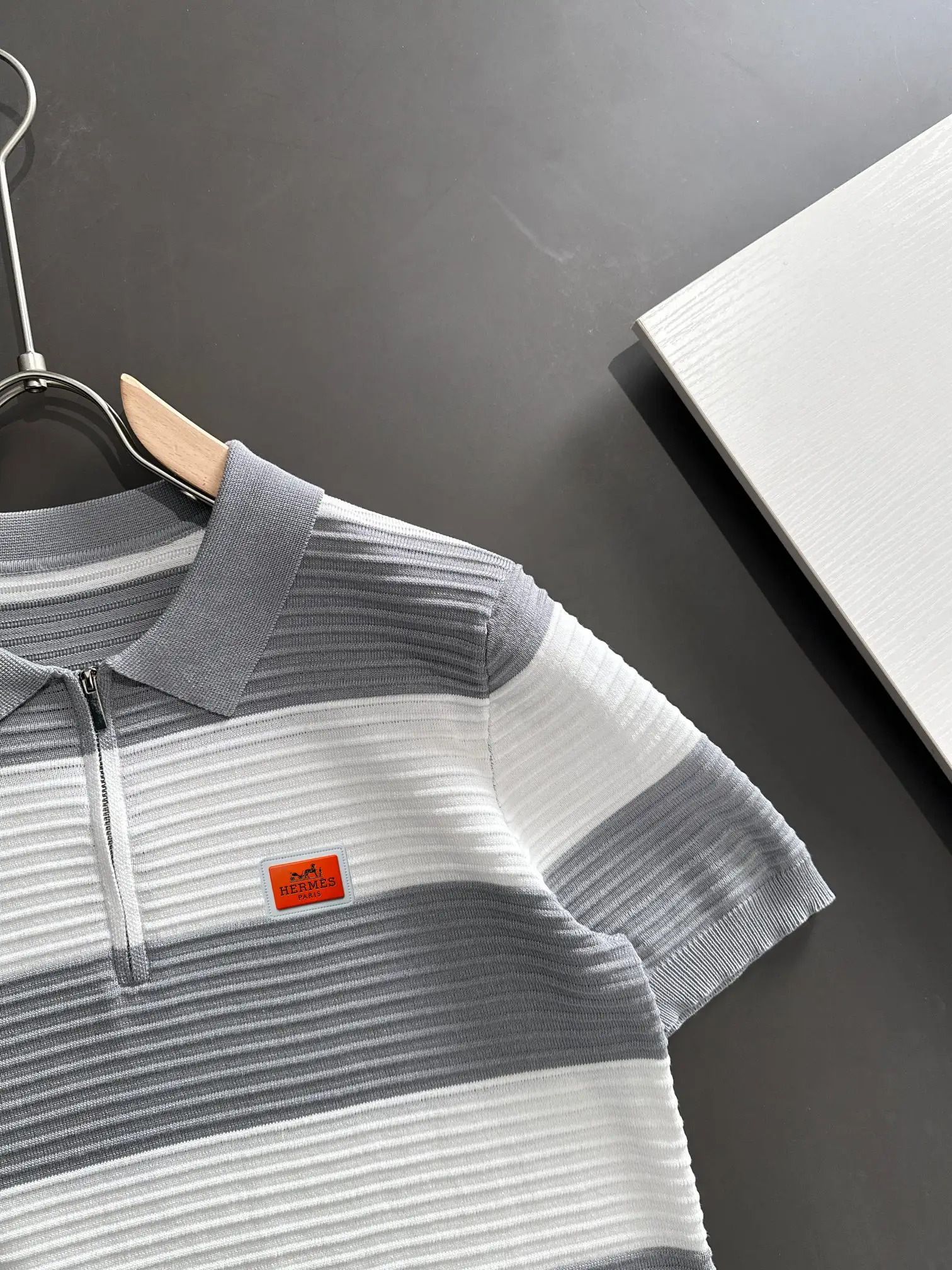 Striped Knit Half-Zip Polo Shirt D20015217 — view 2