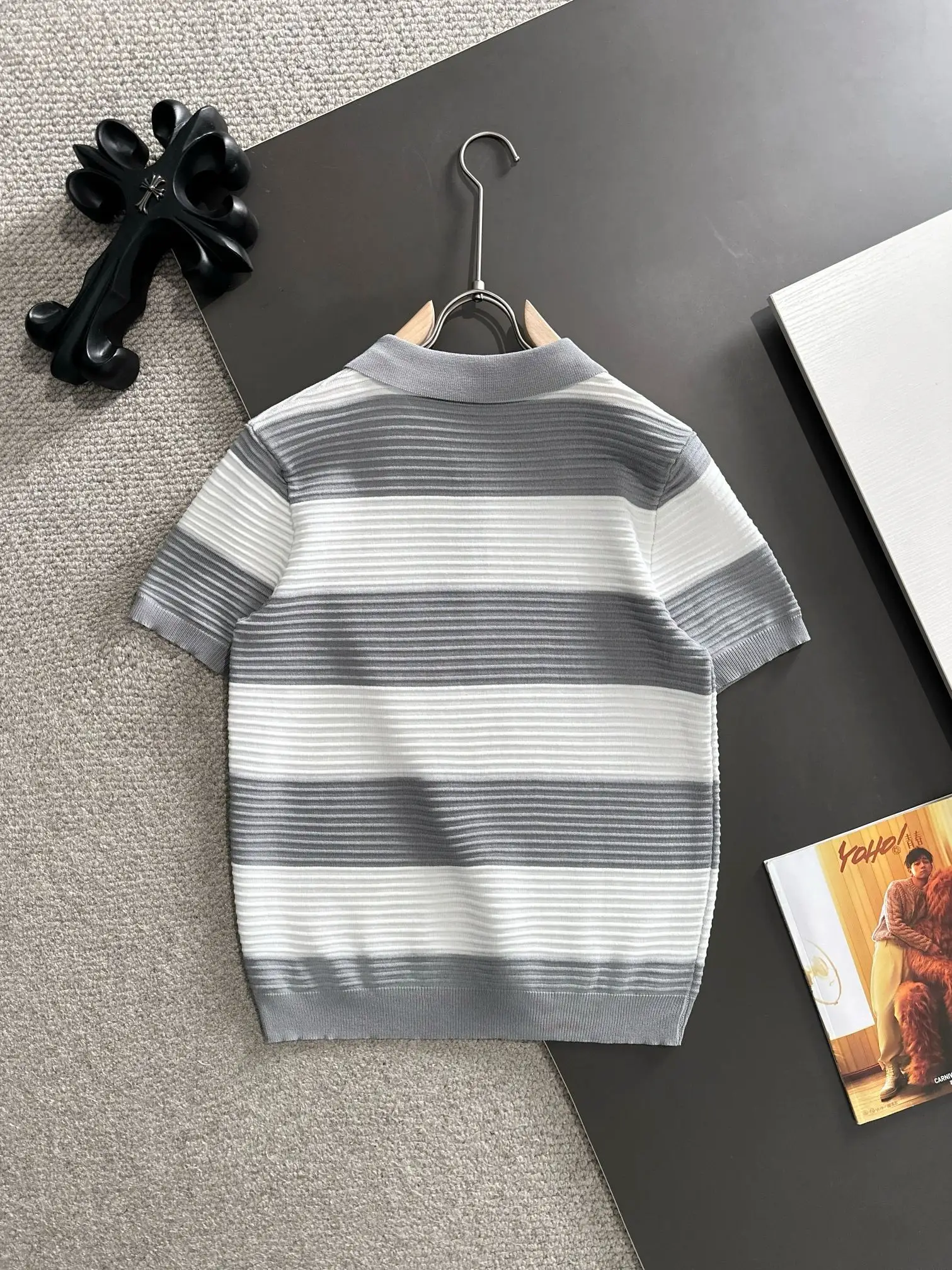 Striped Knit Half-Zip Polo Shirt D20015217 — view 9