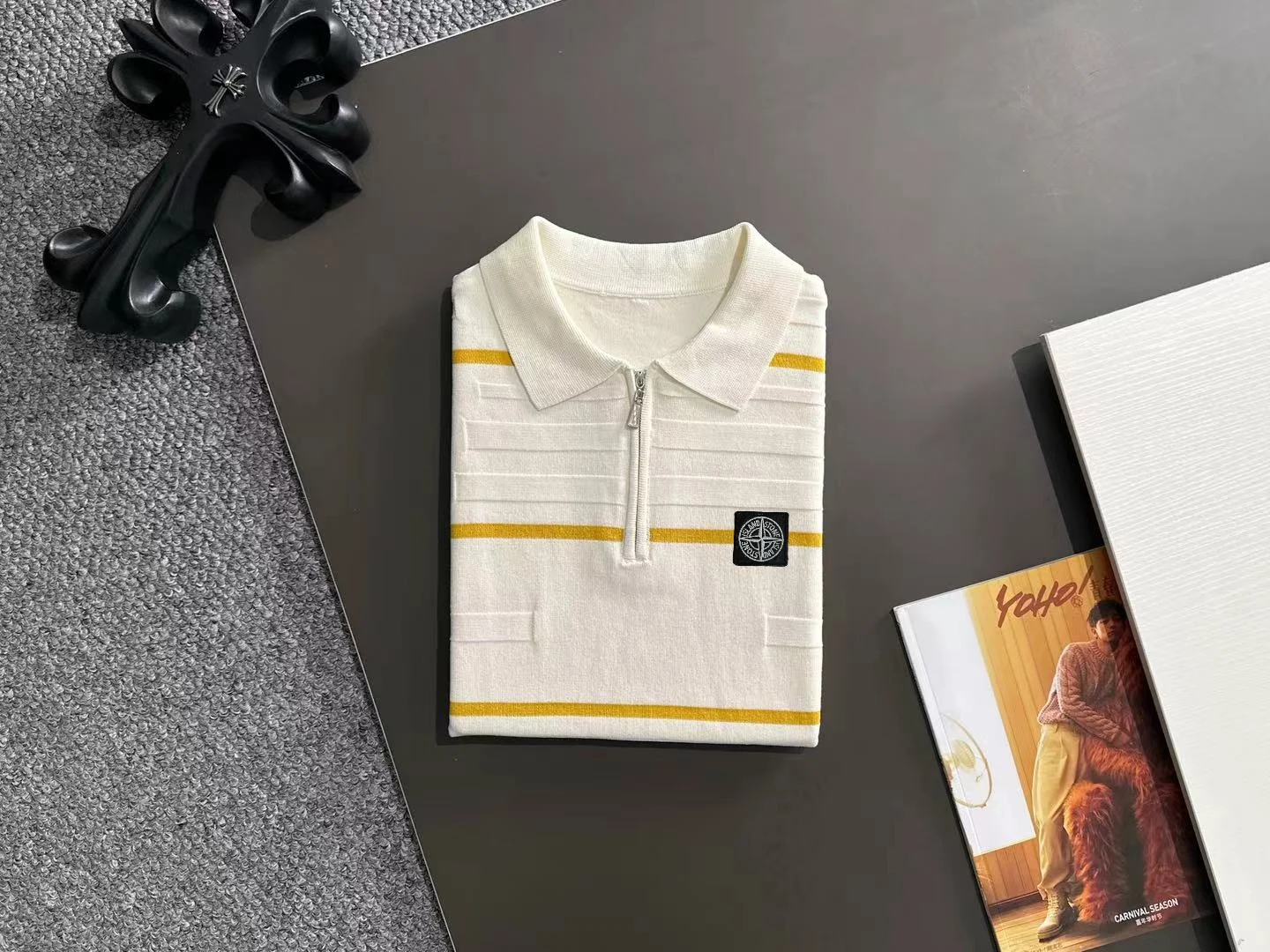 Striped Half-Zip Knit Polo Shirt D20015183 — view 8