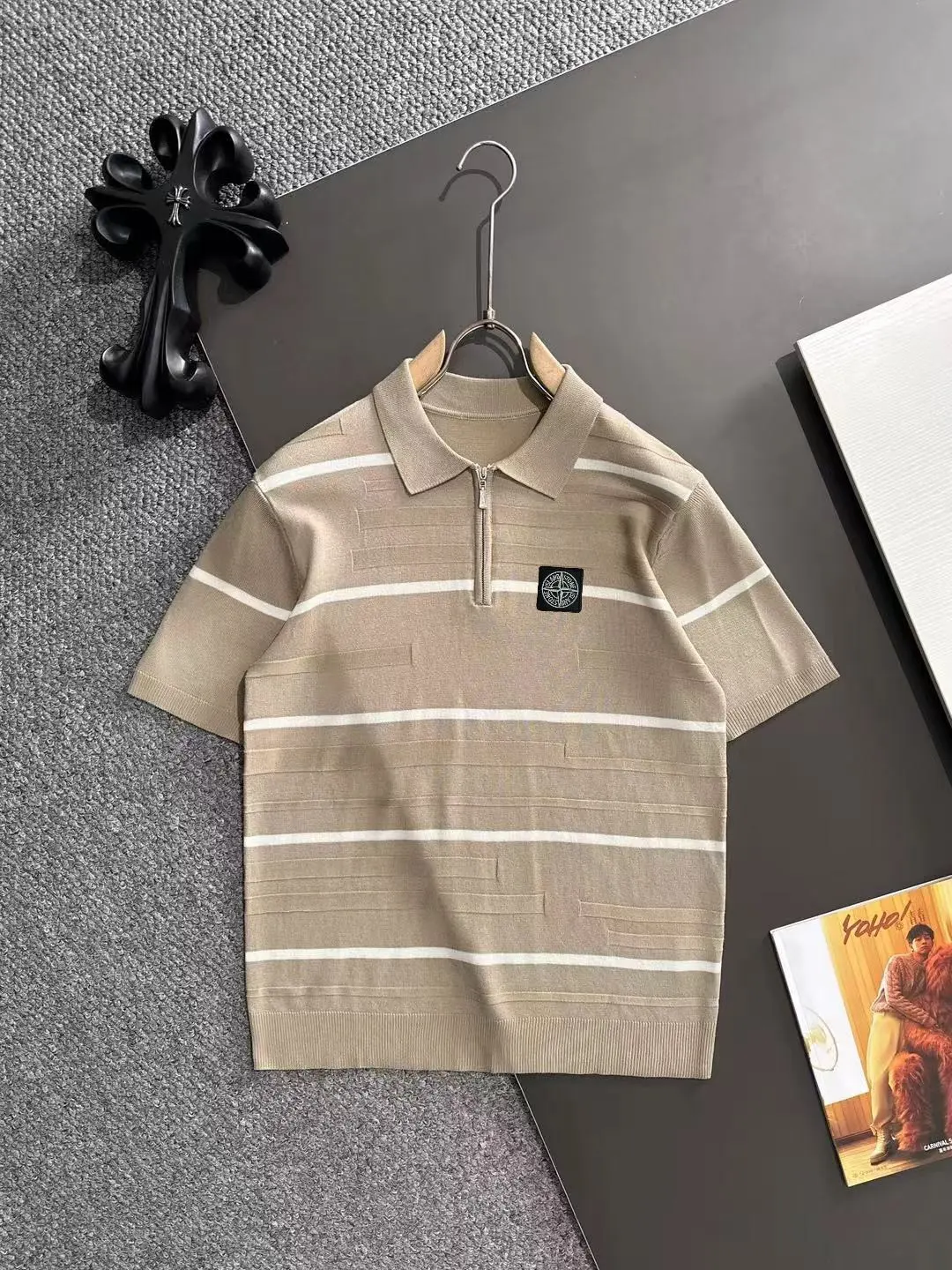 Striped Half-Zip Knit Polo Shirt D20015184