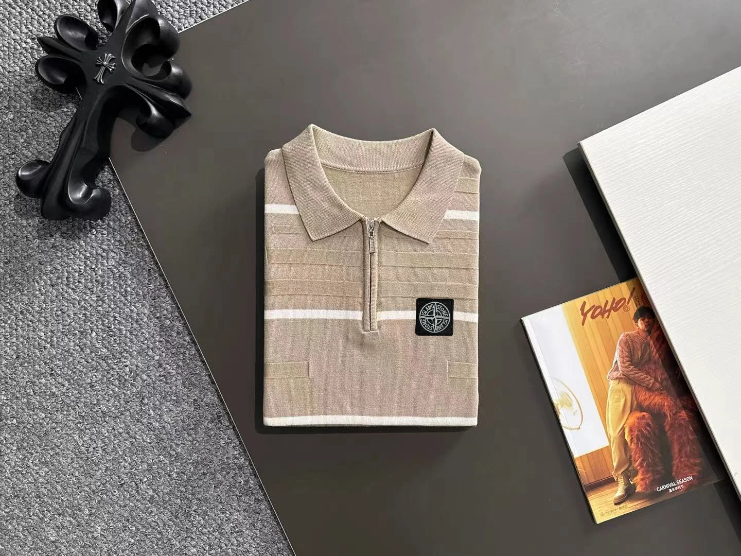 Striped Half-Zip Knit Polo Shirt D20015184 — view 8