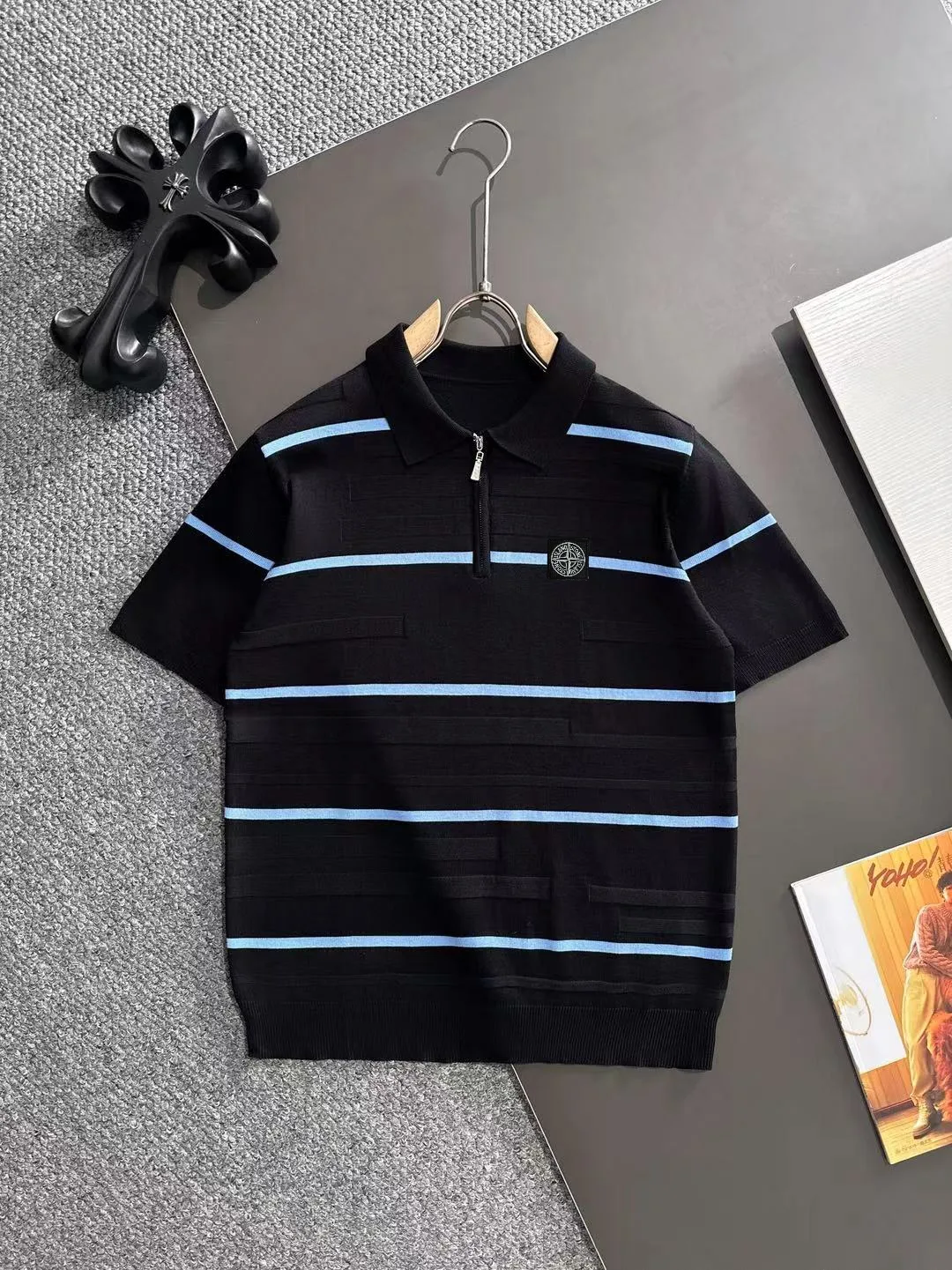 Striped Knit Half-Zip Polo Shirt D20015182
