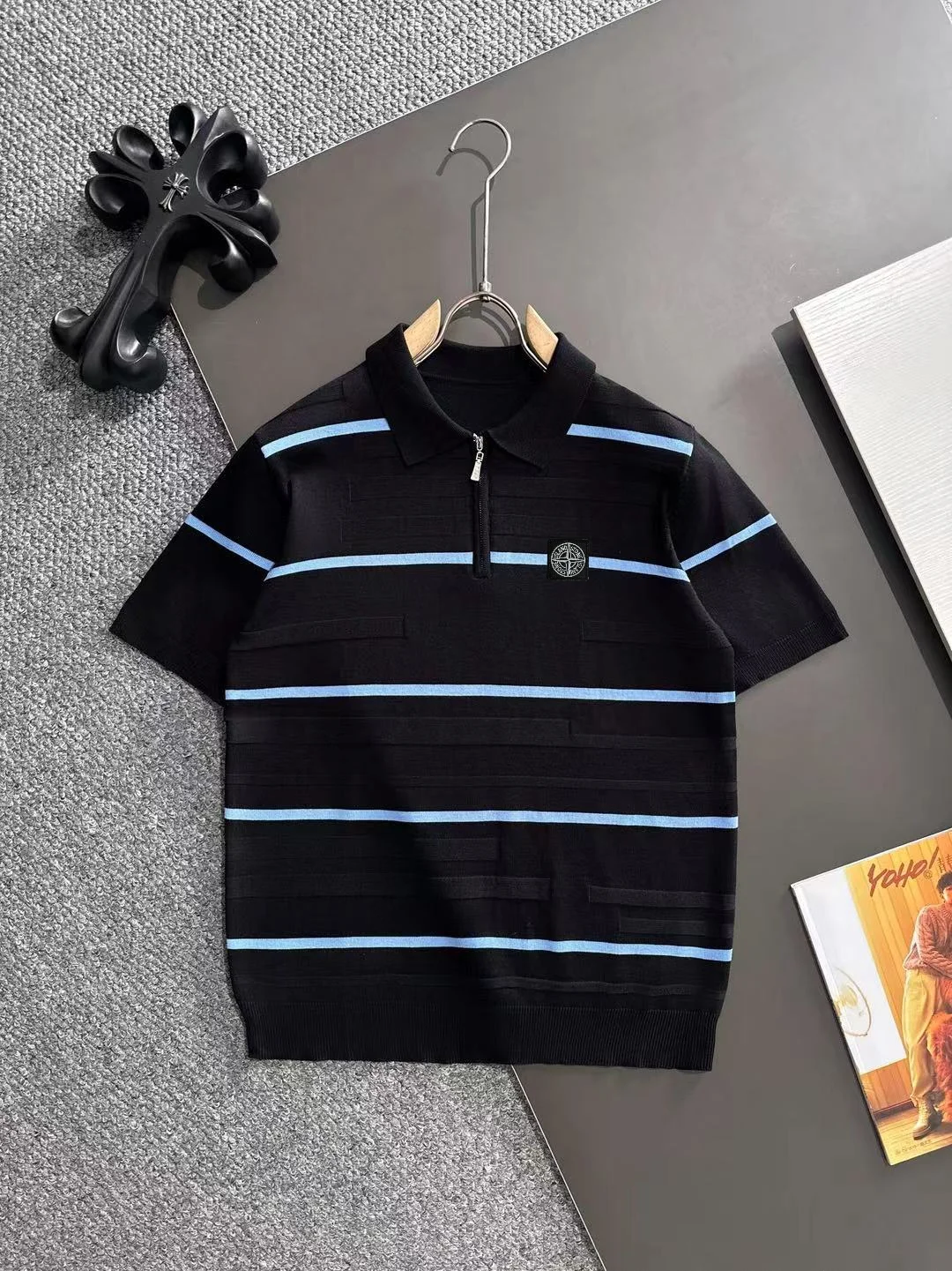 Striped Knit Half-Zip Polo Shirt D20015182