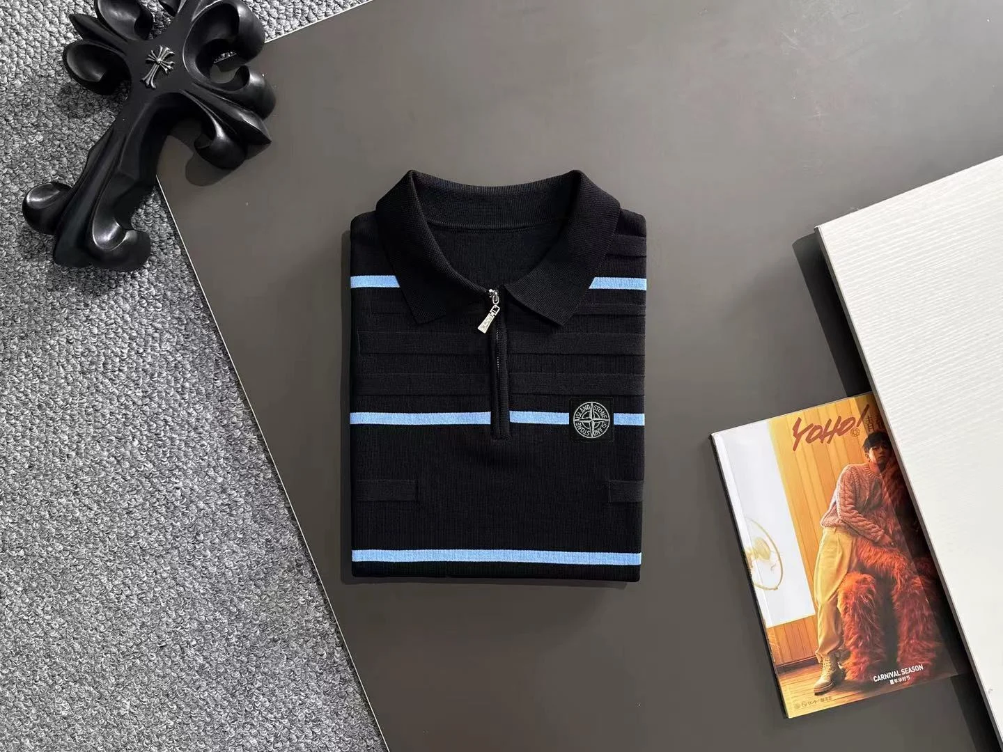 Striped Knit Half-Zip Polo Shirt D20015182 — view 8