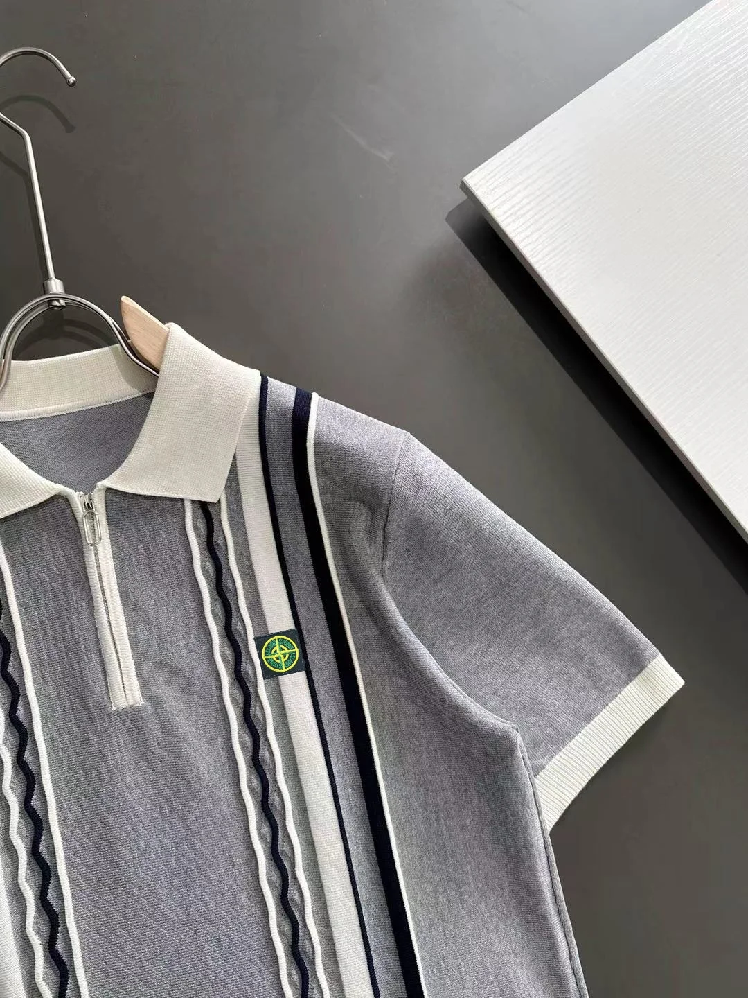 Striped Quarter-Zip Knit Polo Shirt D20015244 — view 2