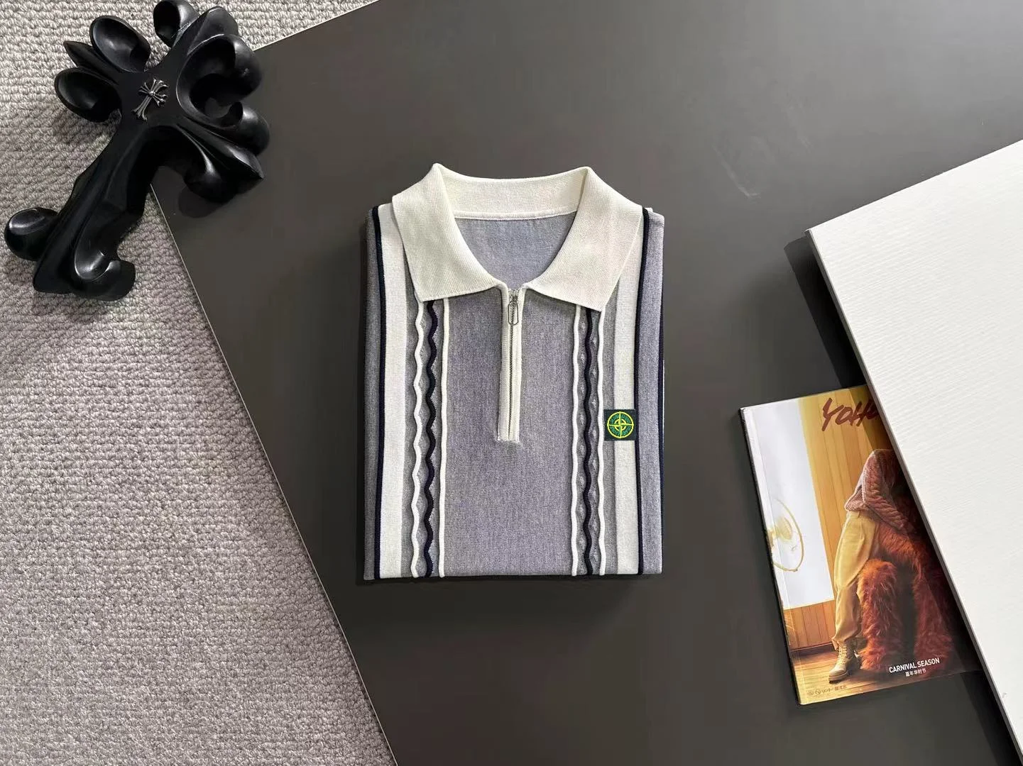 Striped Quarter-Zip Knit Polo Shirt D20015244 — view 8