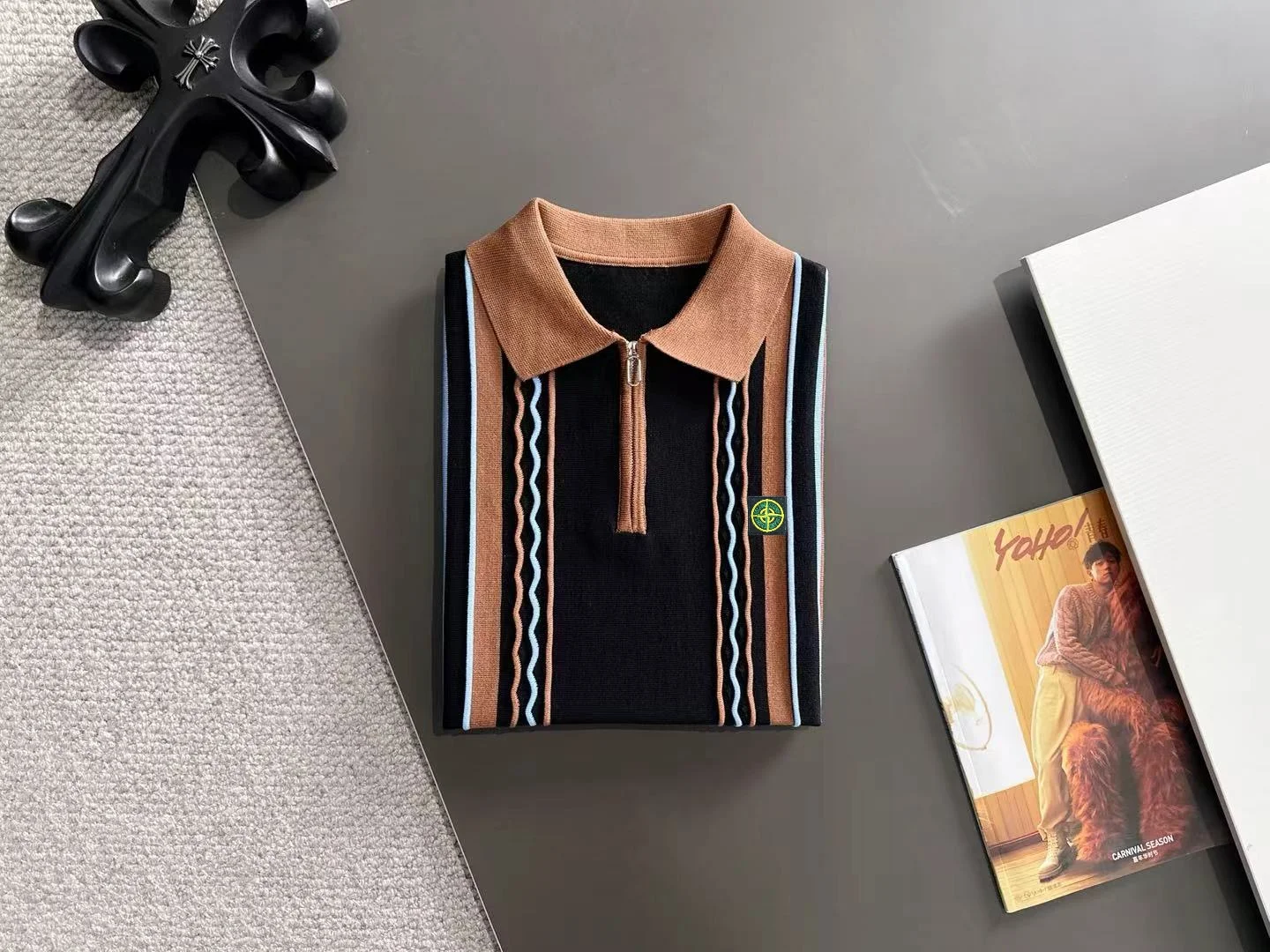 Striped Quarter-Zip Knit Polo Shirt D20015245 — view 8