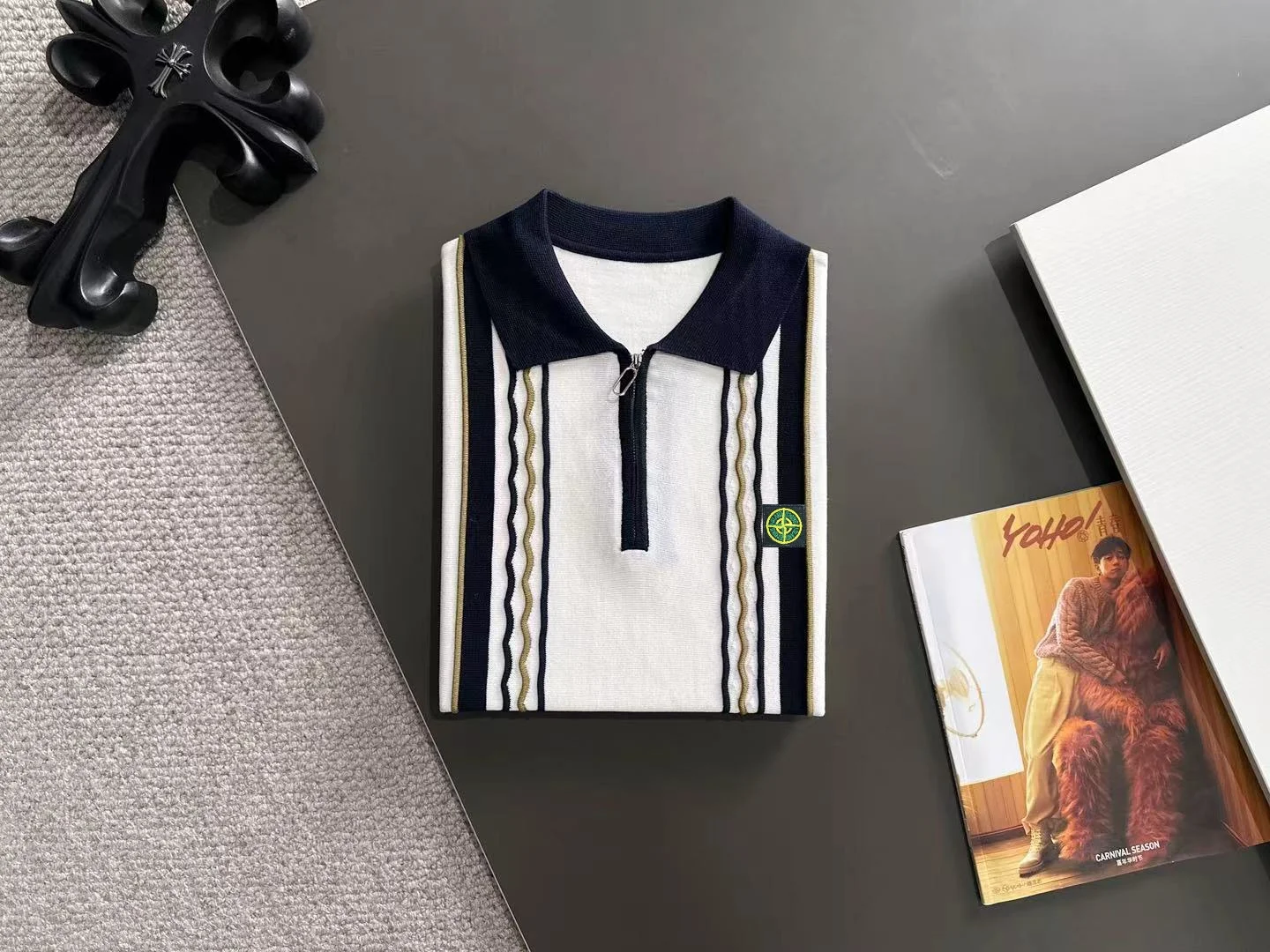 Striped Half-Zip Knit Polo Shirt D20015243 — view 8