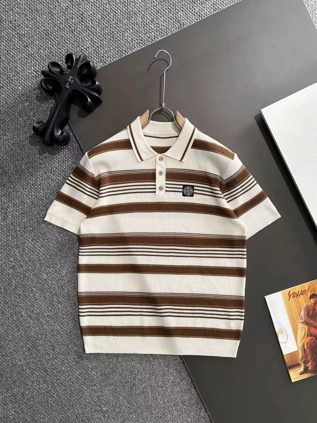 Striped Knit Short-Sleeve Polo Shirt D20015171