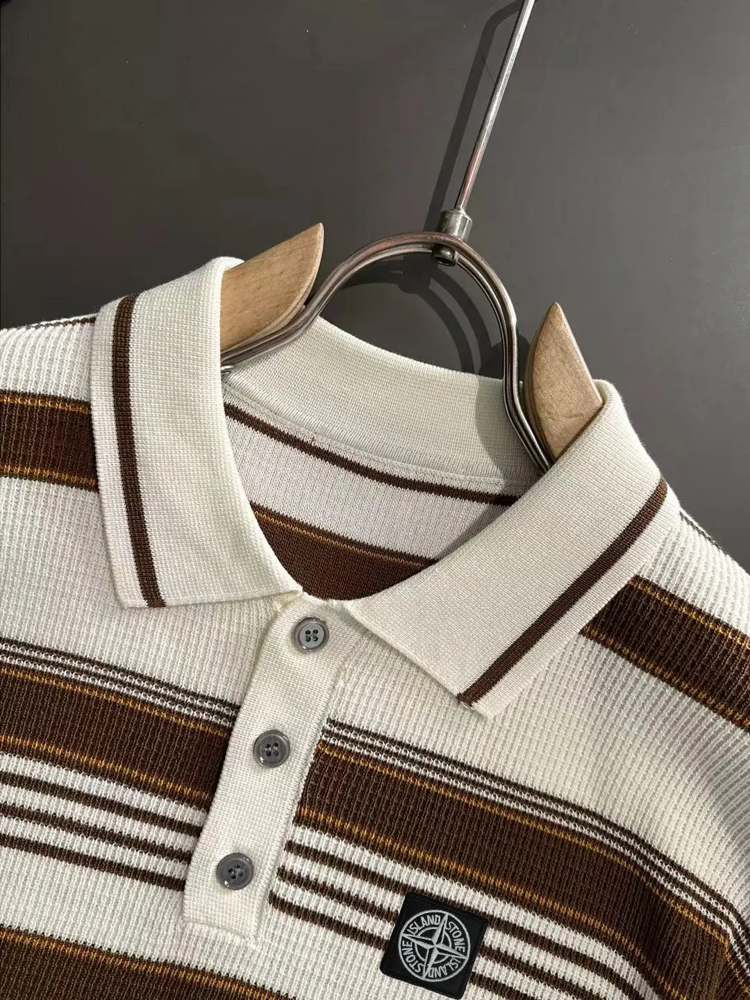 Striped Knit Short-Sleeve Polo Shirt D20015171 — view 3