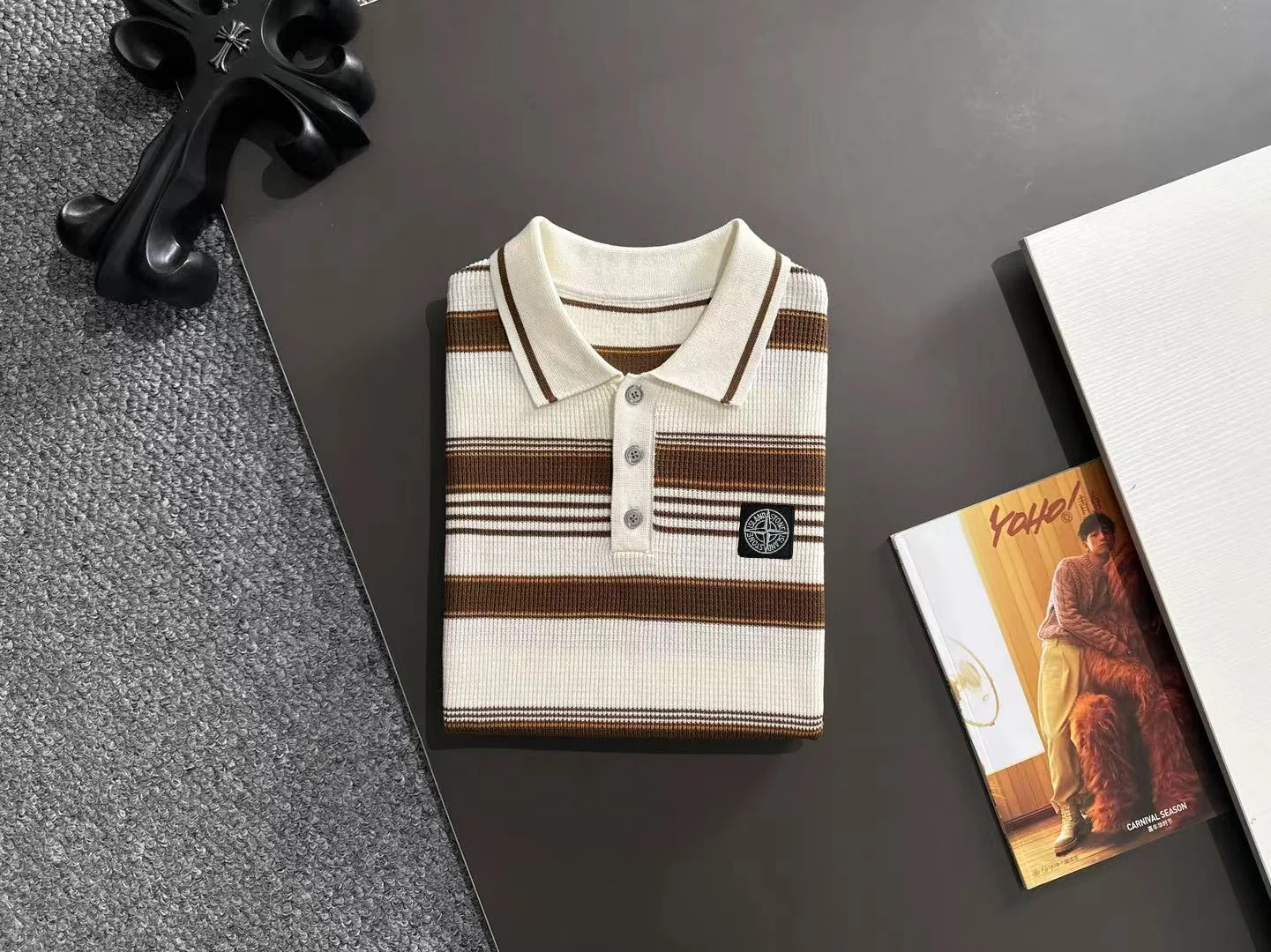 Striped Knit Short-Sleeve Polo Shirt D20015171 — view 8