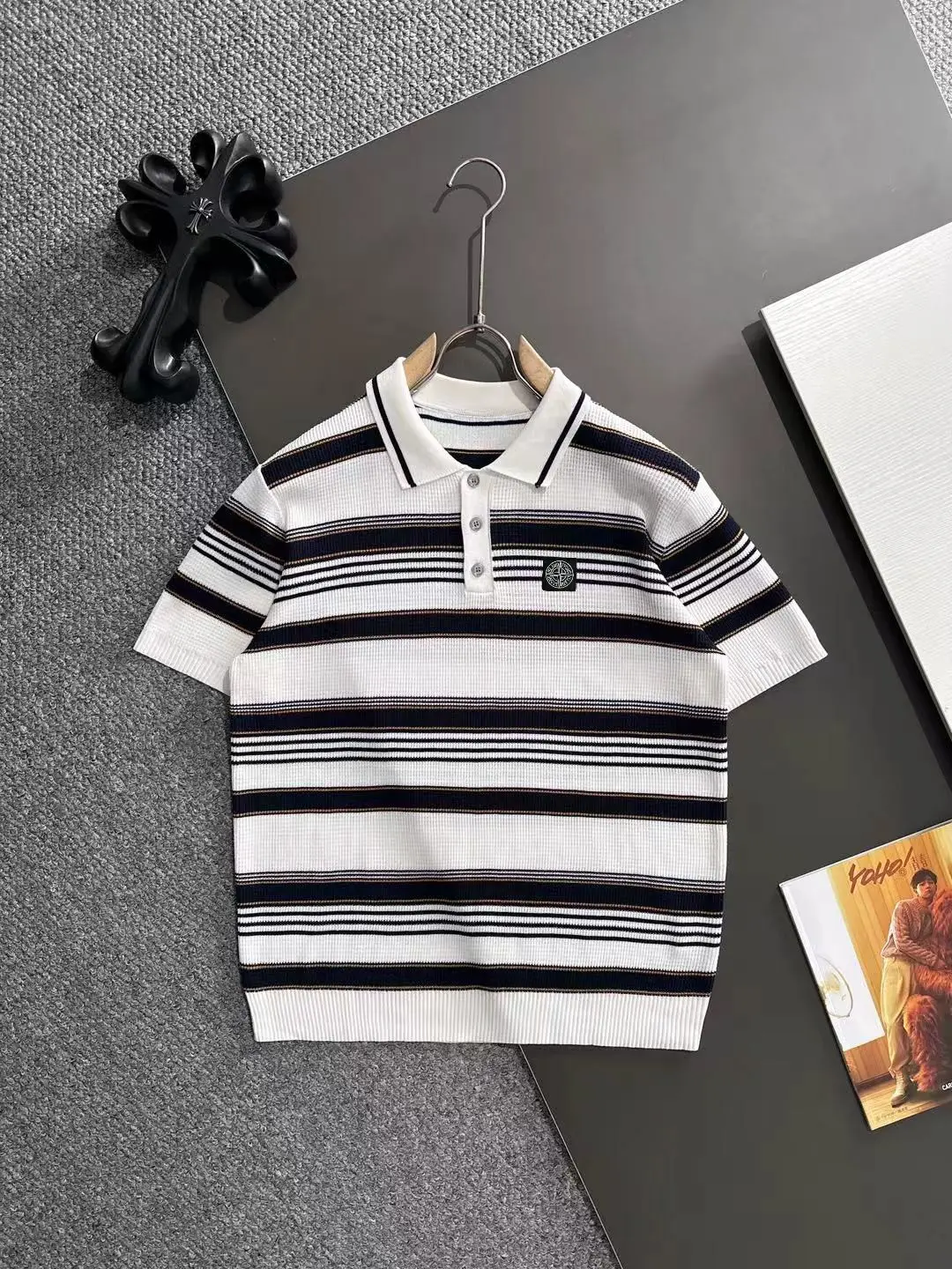 Striped Knit Cotton Polo Shirt D20015172