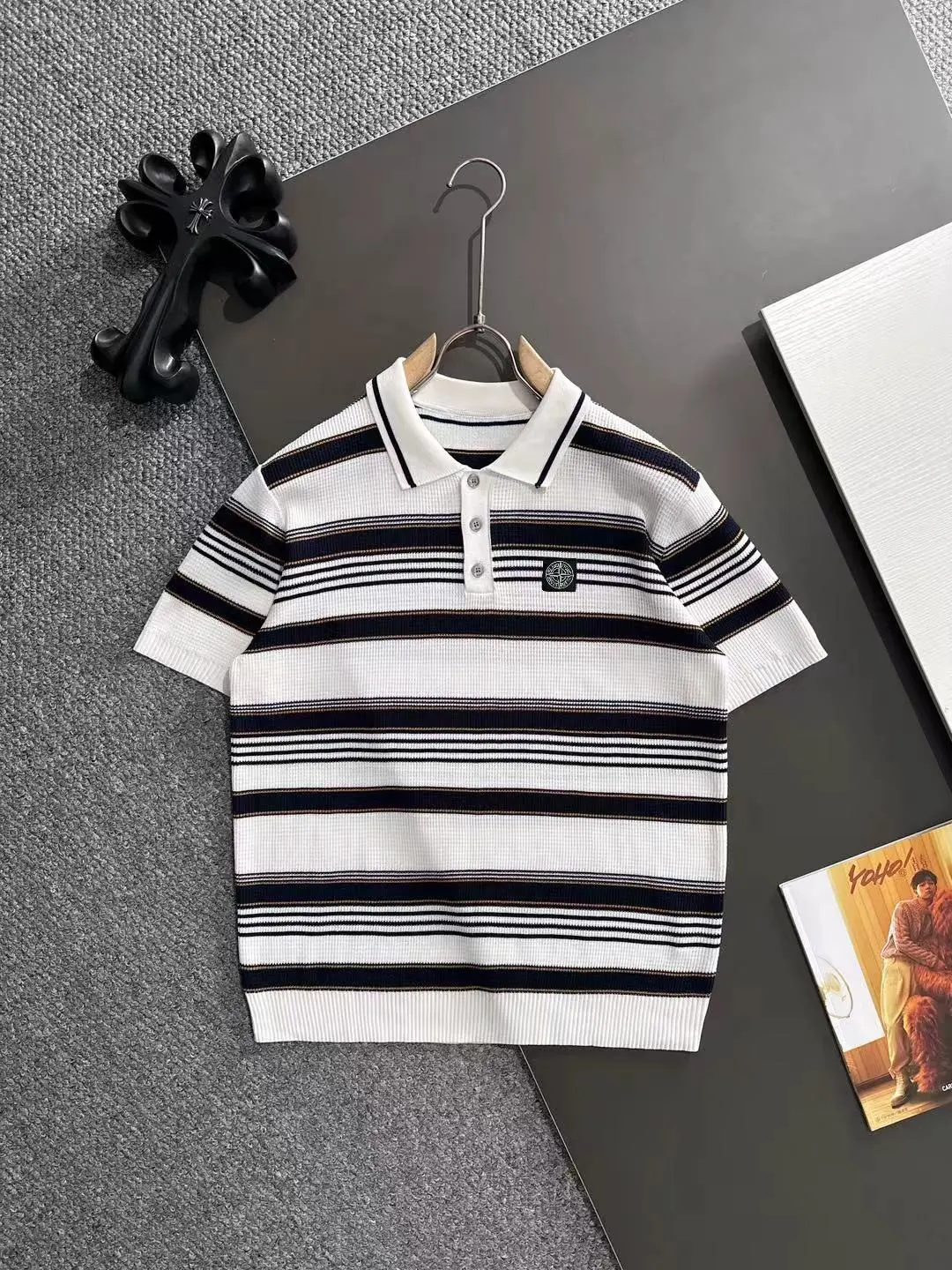 Striped Knit Cotton Polo Shirt D20015172