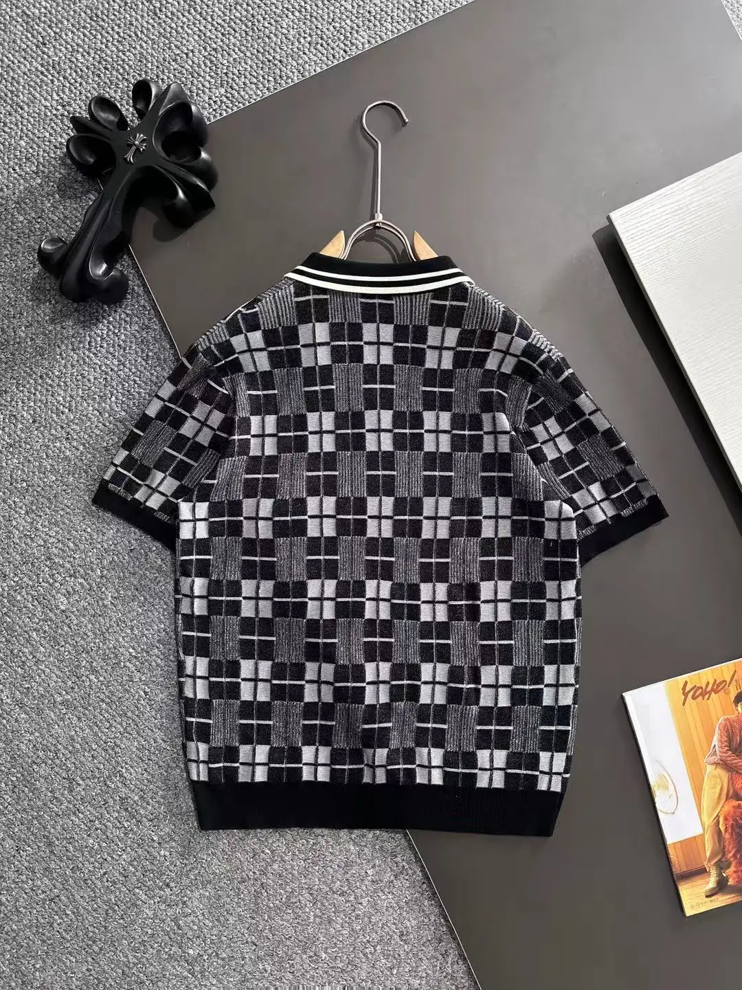 Checkered Knit Half-Zip Polo Shirt D20015191 — view 9