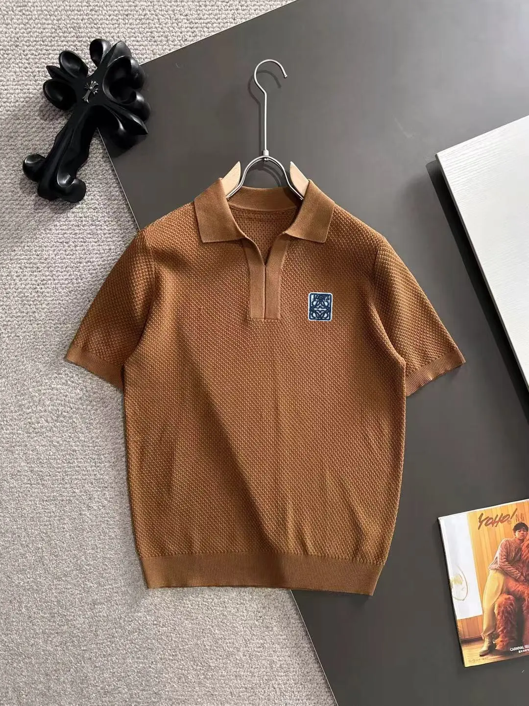 Anagram Logo Waffle-Knit Polo Shirt D20015242