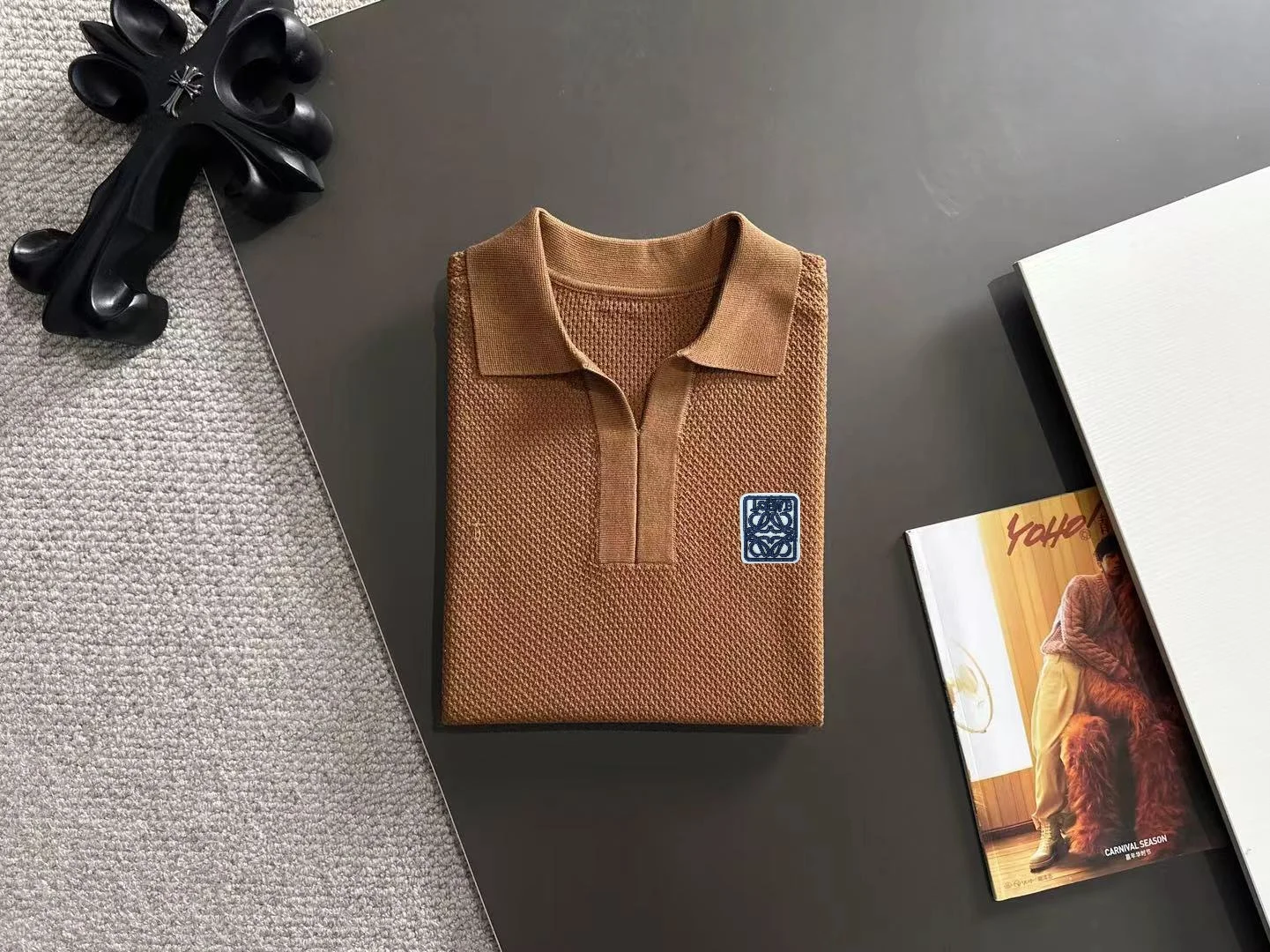 Anagram Logo Waffle-Knit Polo Shirt D20015242 — view 8