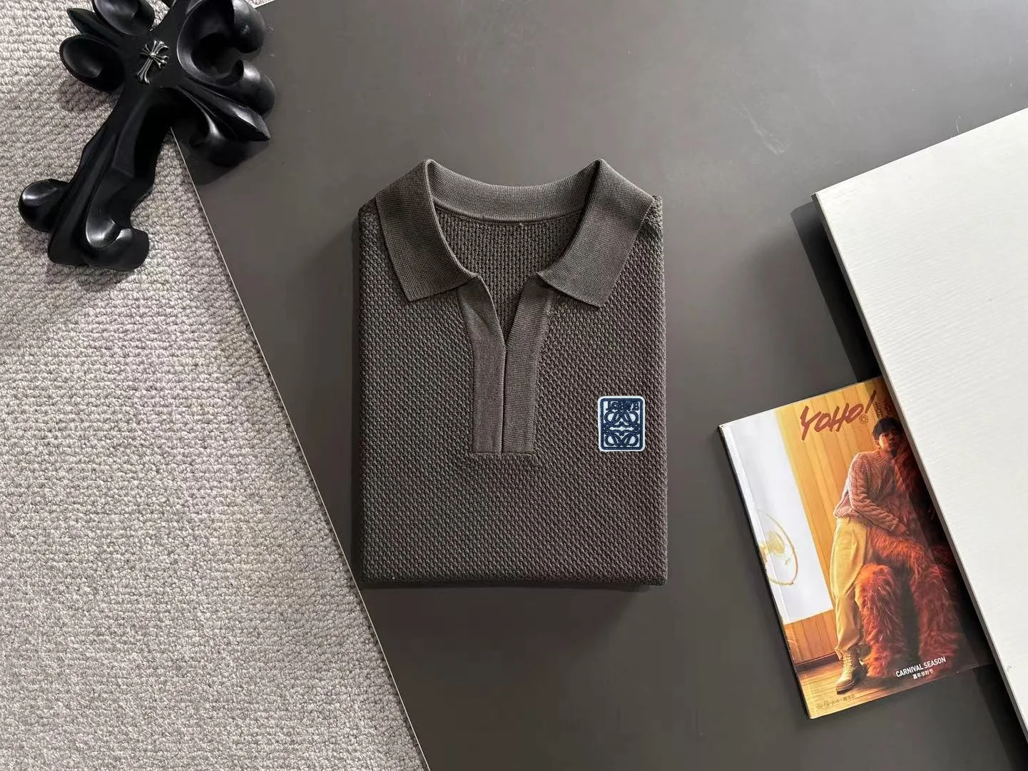 Logo-Embroidered Waffle-Knit Polo Shirt D20015241 — view 8