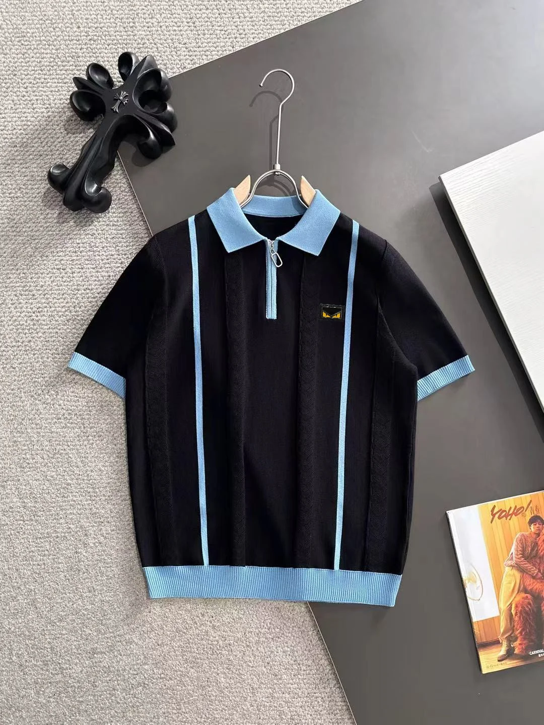 Contrast-Stripe Half-Zip Knit Polo Shirt D20015231