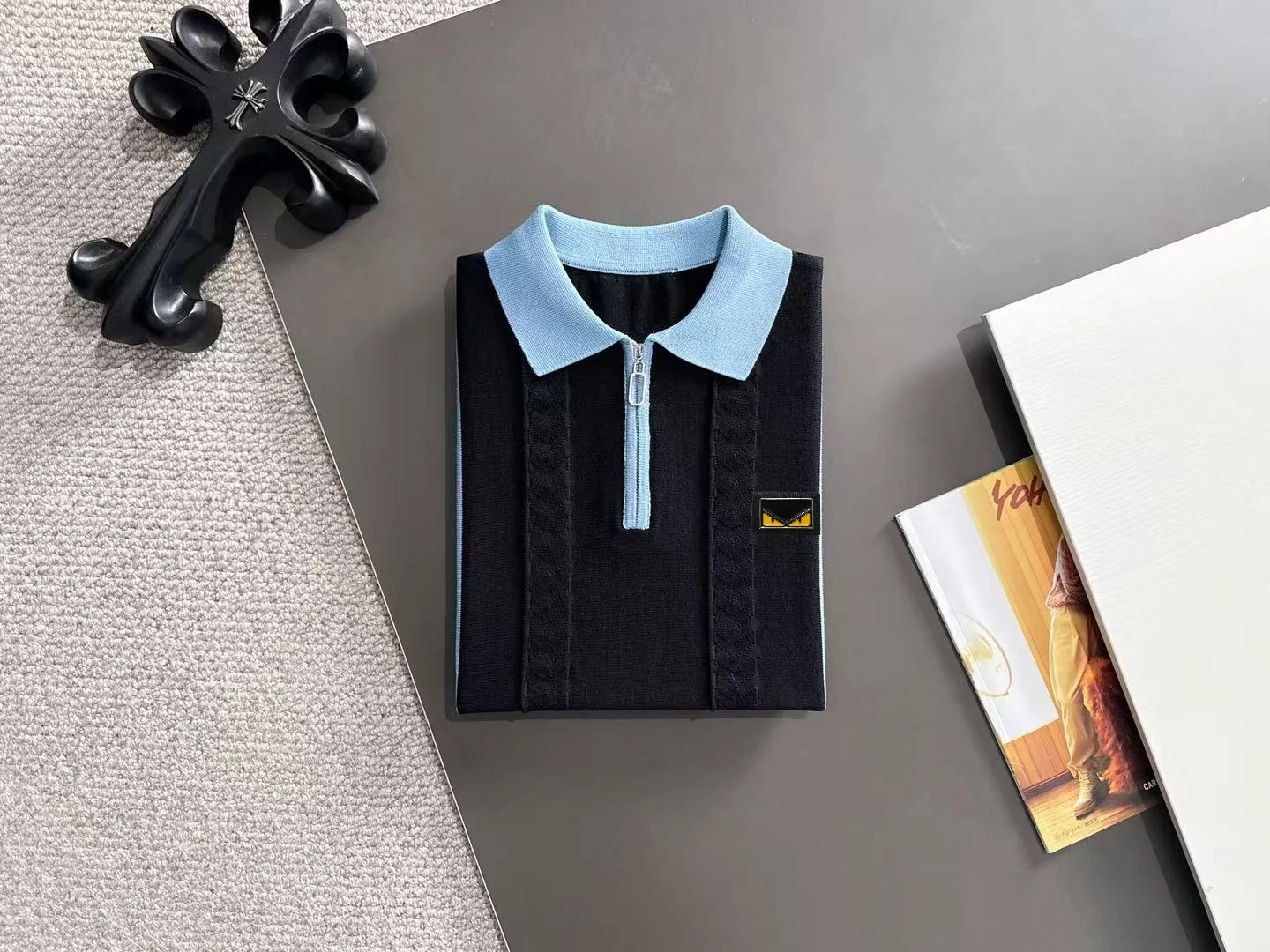 Contrast-Stripe Half-Zip Knit Polo Shirt D20015231 — view 8