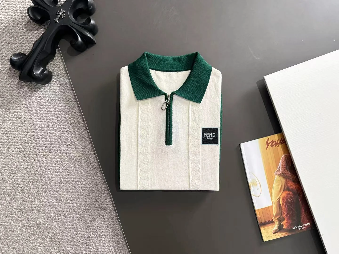 Contrast-Trim Half-Zip Knit Polo Shirt D20015228 — view 8