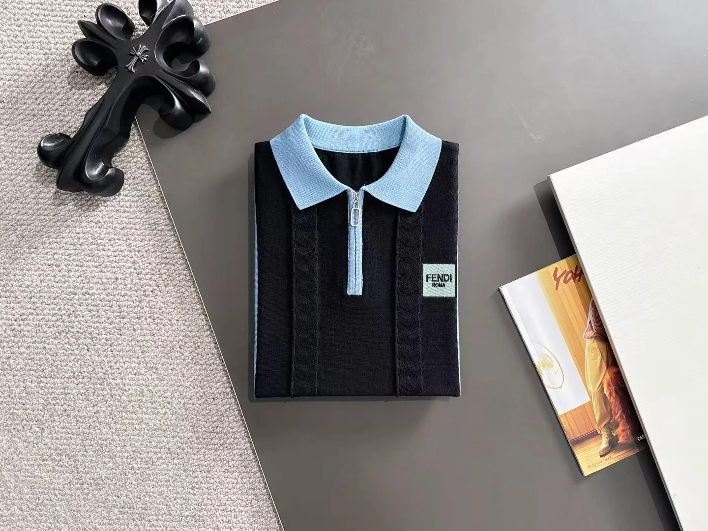 Contrast-Stripe Half-Zip Knit Polo Shirt D20015227 — view 8