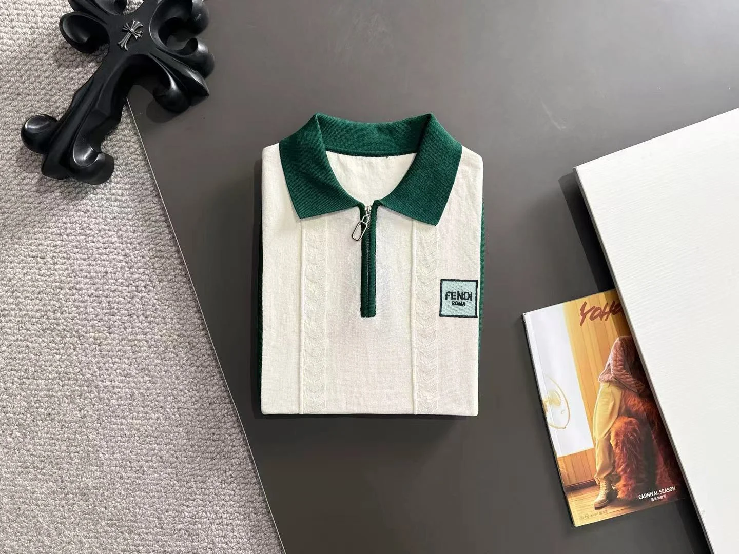 Contrast-Trim Half-Zip Knit Polo Shirt D20015226 — view 8