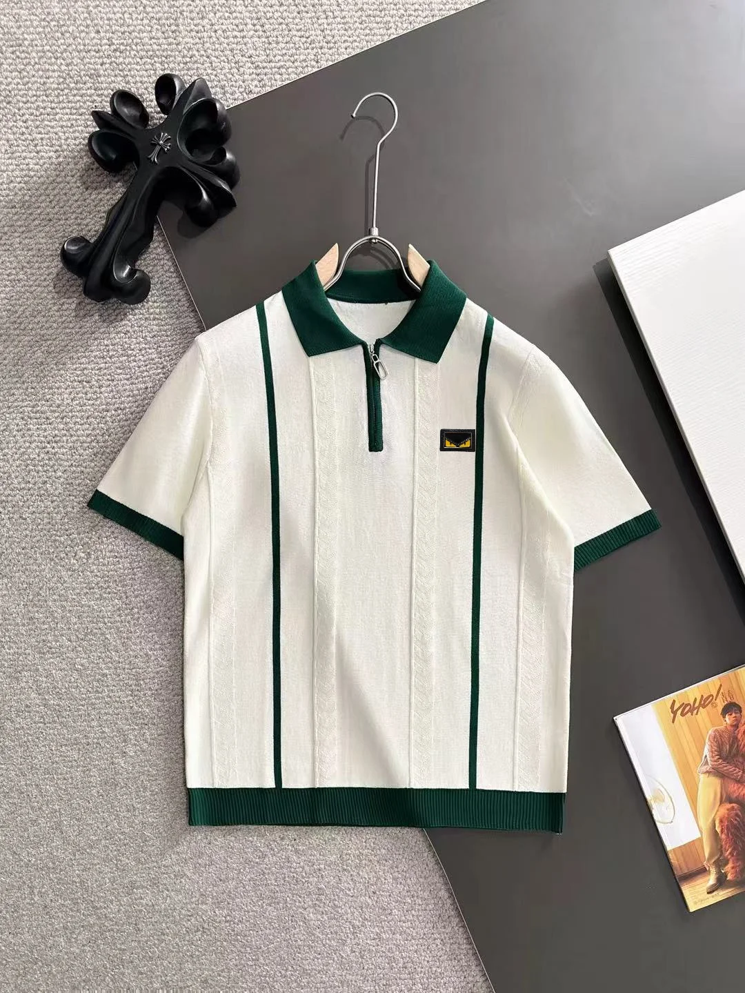Contrast-Trim Half-Zip Knit Polo Shirt D20015230