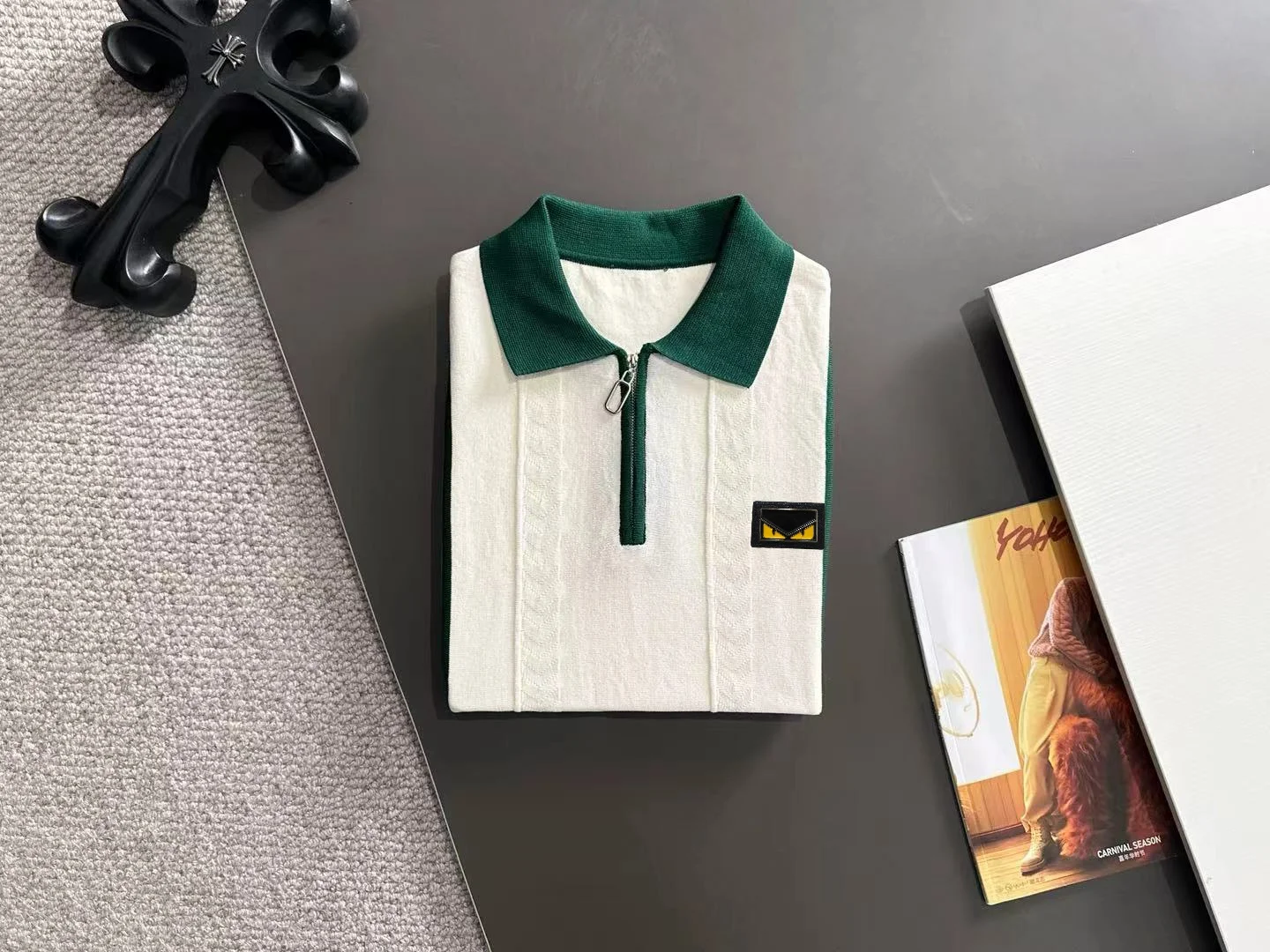 Contrast-Trim Half-Zip Knit Polo Shirt D20015230 — view 8