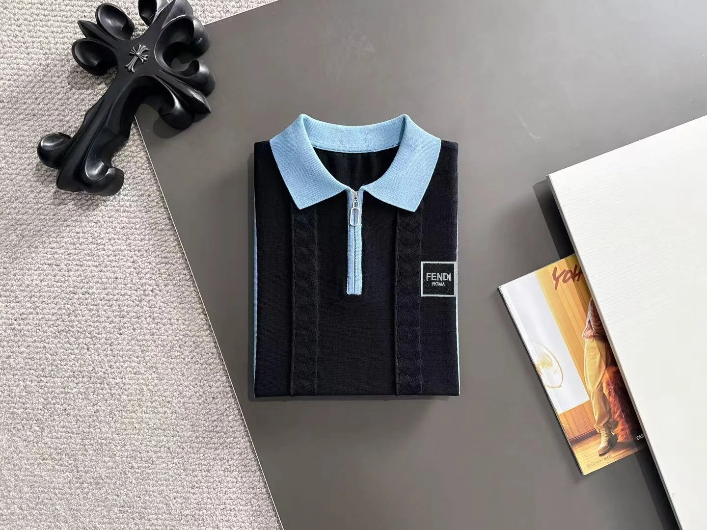 Contrast-Stripe Half-Zip Knit Polo Shirt D20015229 — view 8