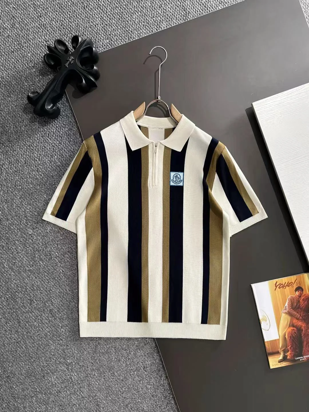 Striped Knit Half-Zip Polo Shirt D20015162