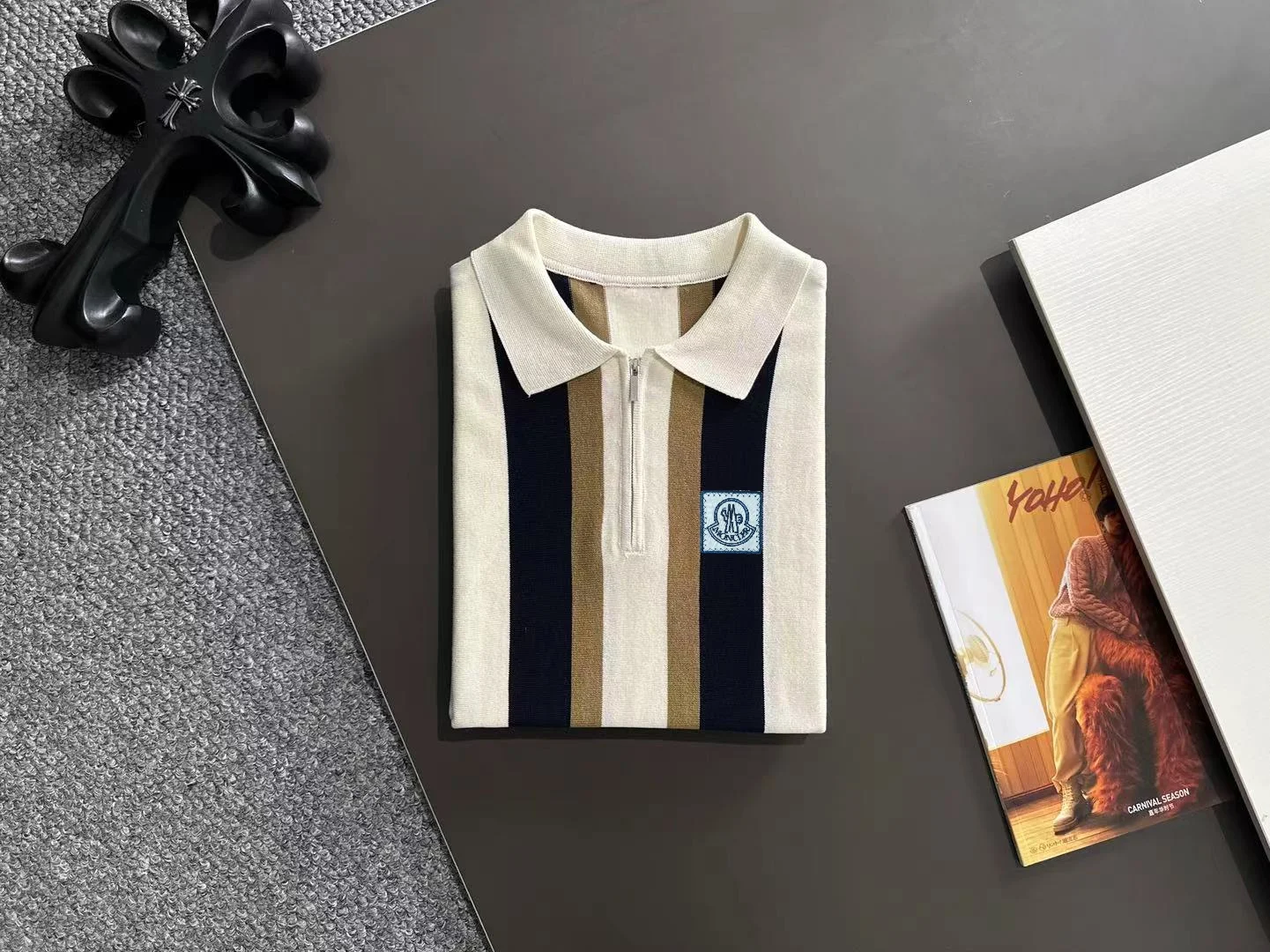Striped Knit Half-Zip Polo Shirt D20015162 — view 8