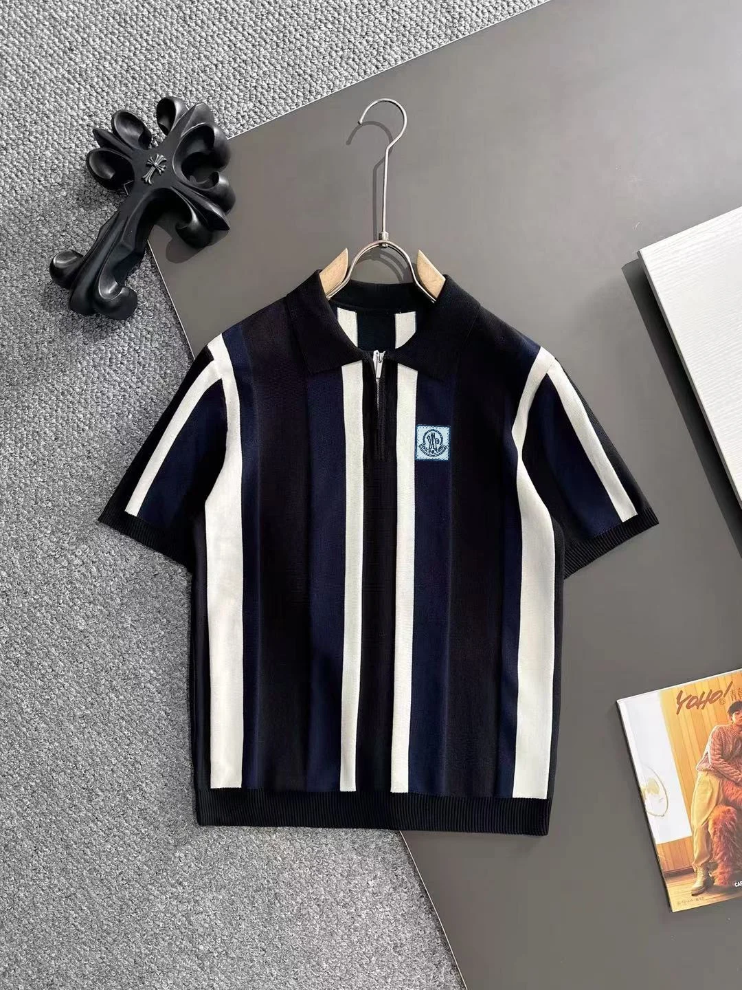 Striped Knit Half-Zip Polo Shirt D20015161