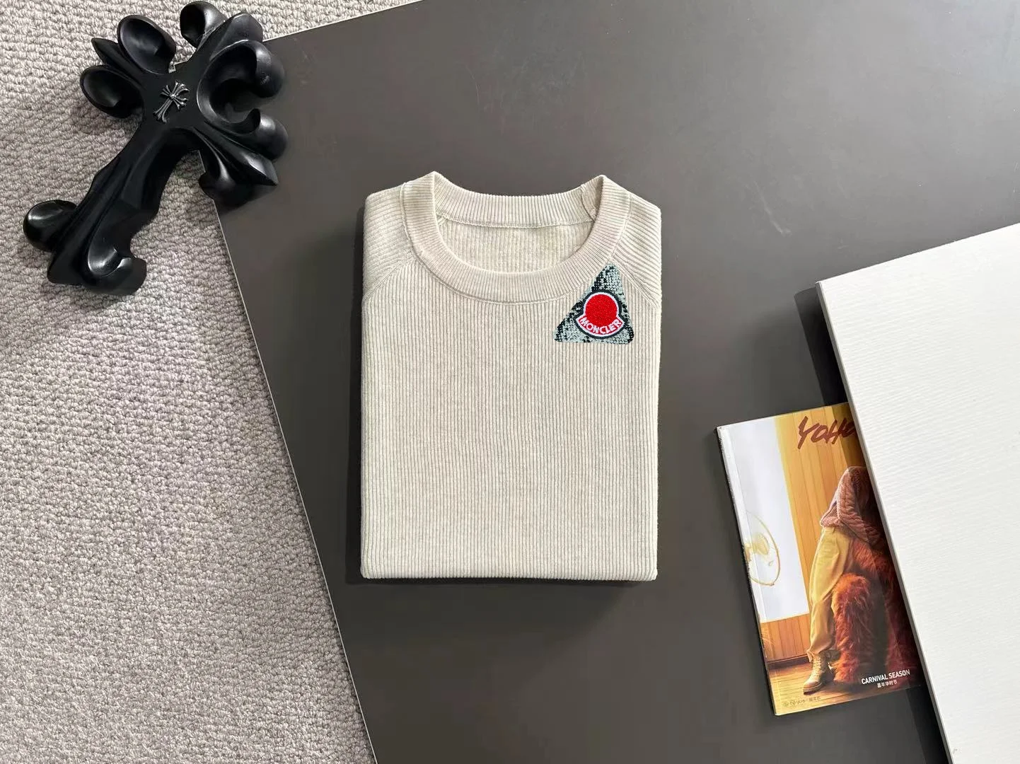 Moncler Ribbed Knit Short-Sleeve Sweater D20015165 — view 8