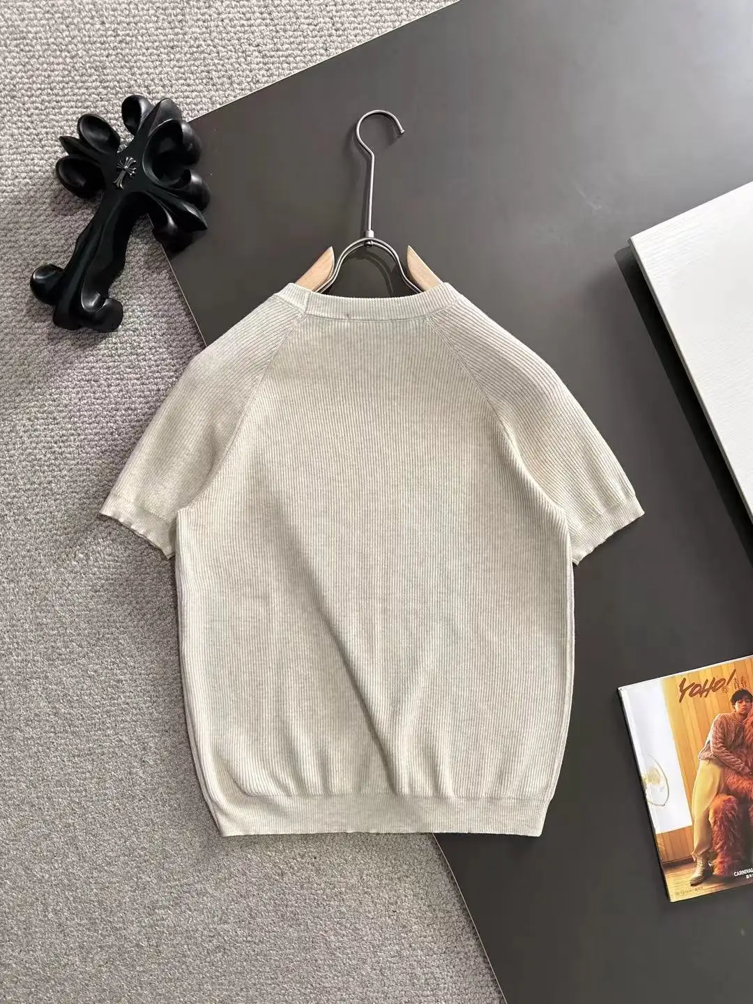 Moncler Ribbed Knit Short-Sleeve Sweater D20015165 — view 9
