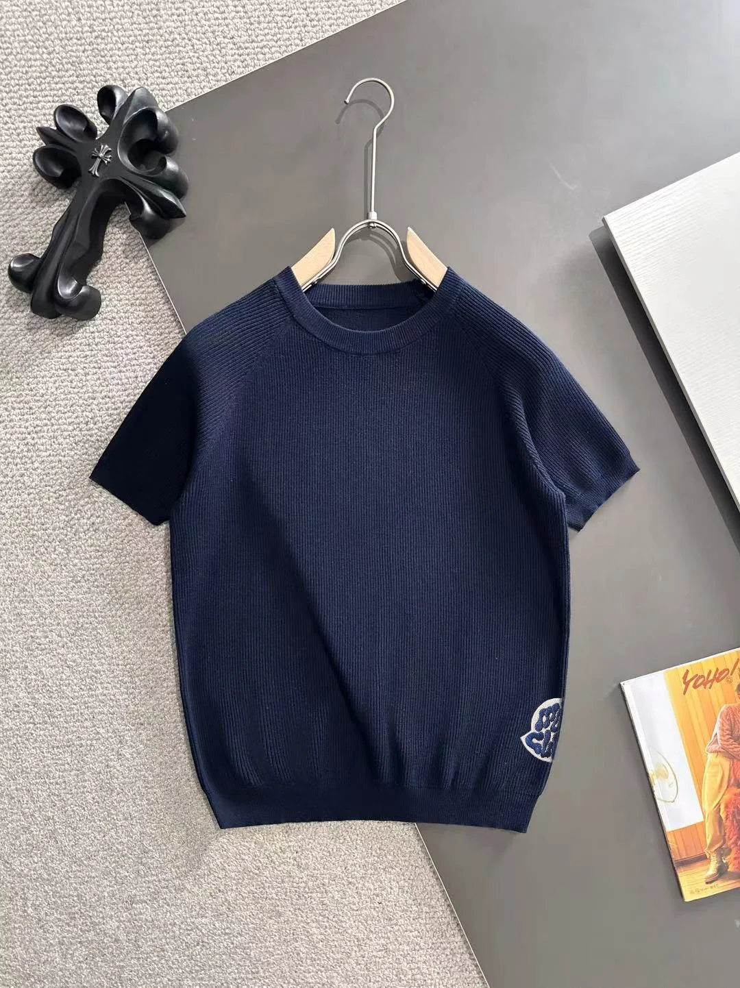 Ribbed Knit Short-Sleeve Sweater D20015270