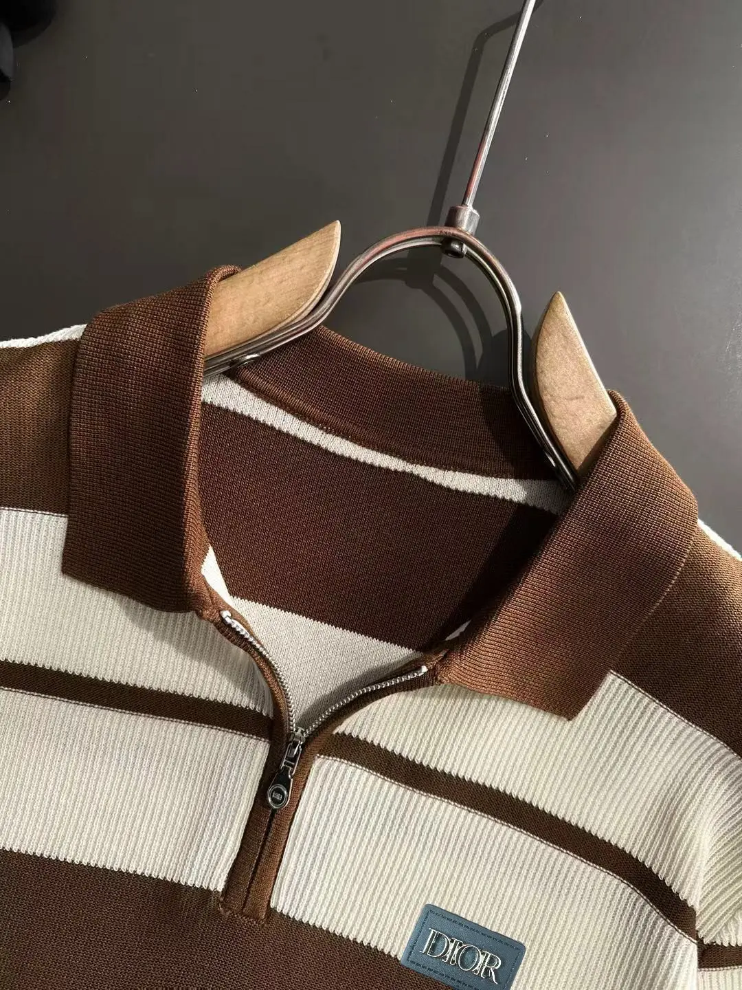 Striped Knit Half-Zip Polo Shirt D20015251 — view 3