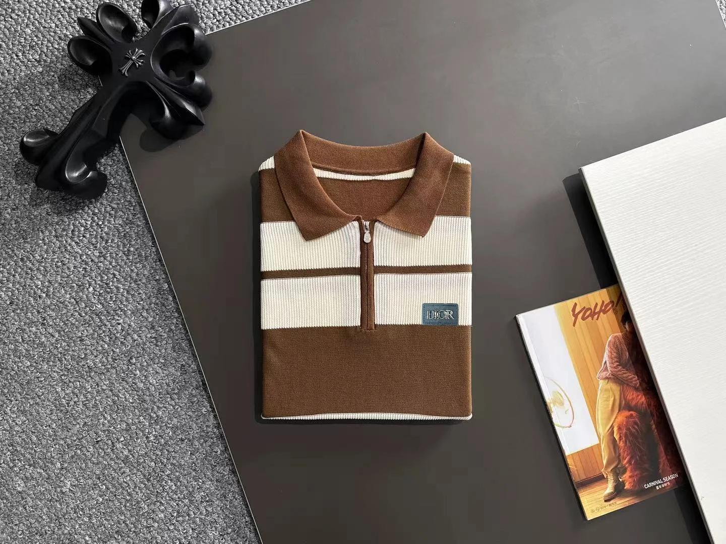 Striped Knit Half-Zip Polo Shirt D20015251 — view 8